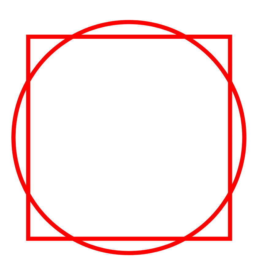 The square and circle that have the same area. The circle is 9 units wide, the square, 8. 