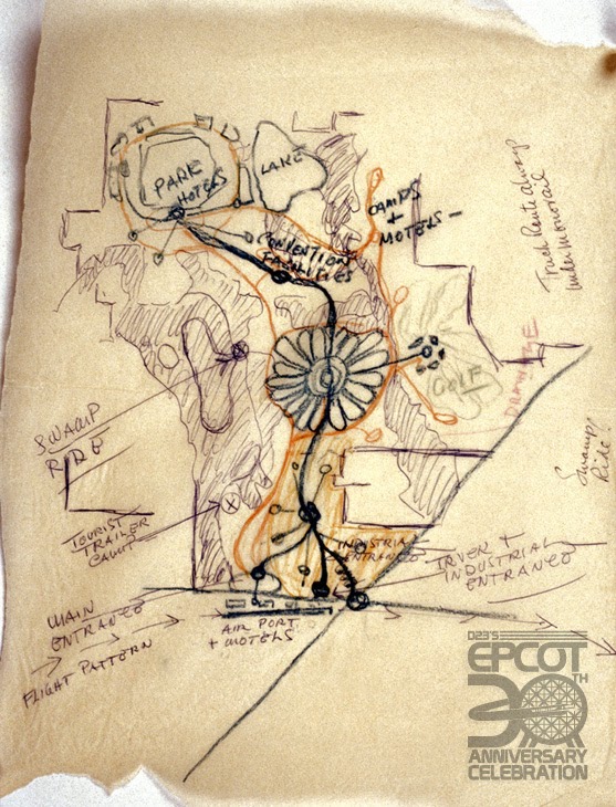 Walt Disney's hand-drawn EPCOT master plan, 1965