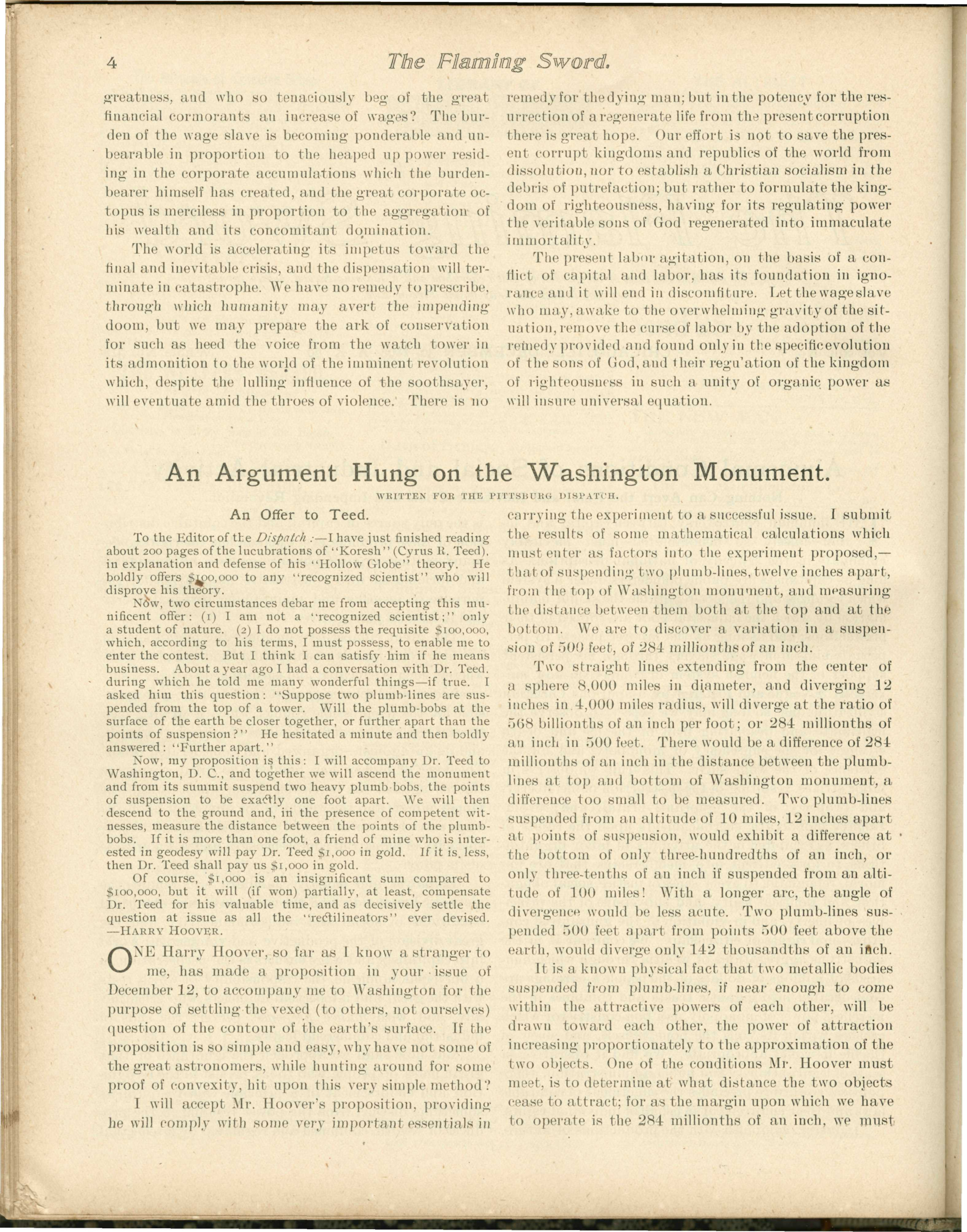 Scanned PDF p. 4 from The Flaming Sword, Dec 1898.
