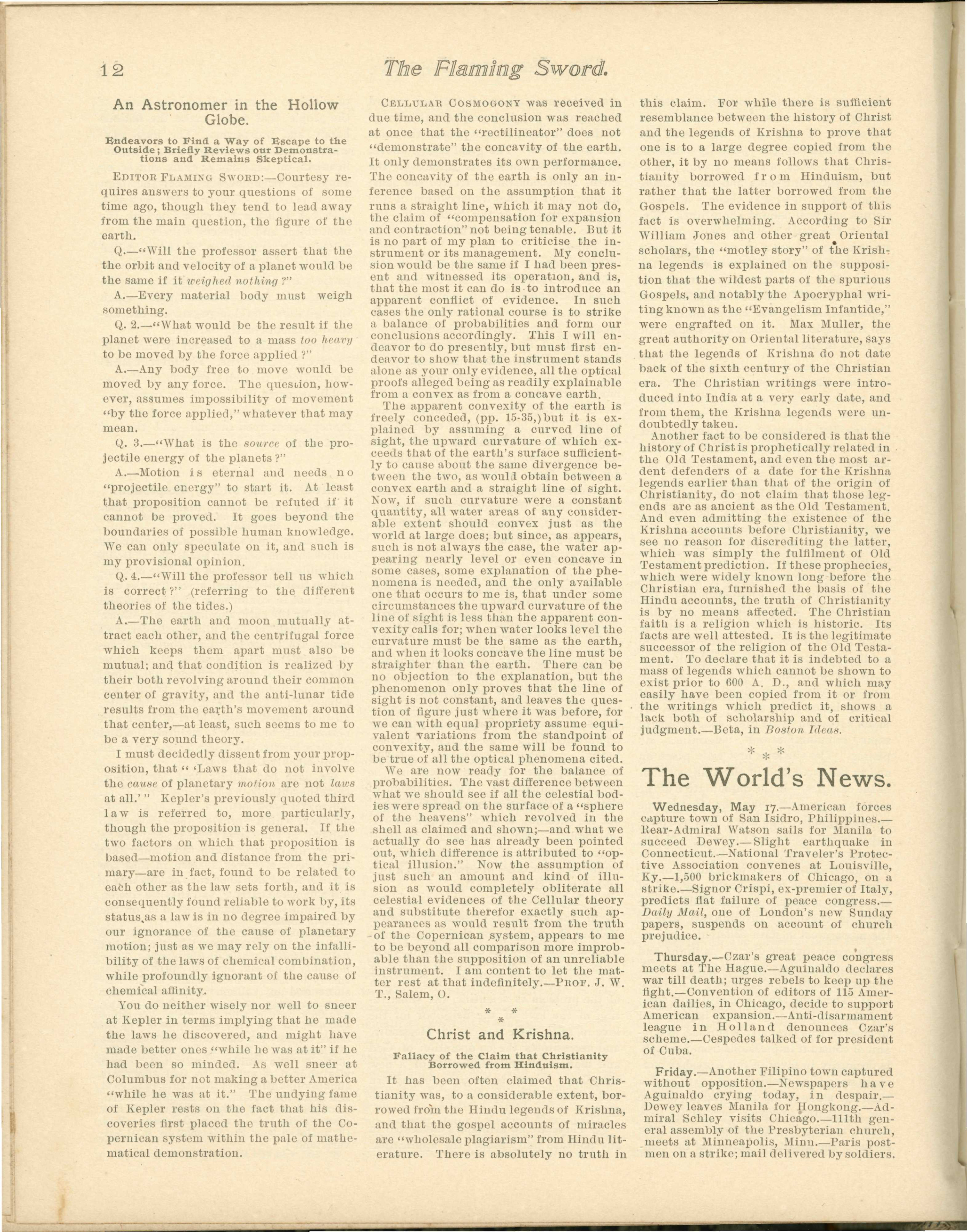 Scanned PDF p. 12 from The Flaming Sword, May 26, 1899.