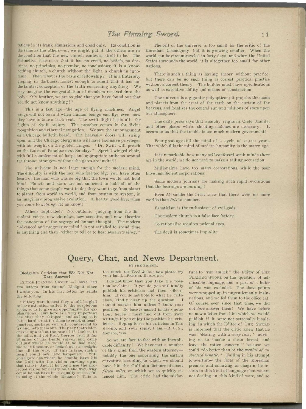 Scanned PDF p. 11 from The Flaming Sword, Sep 1898.