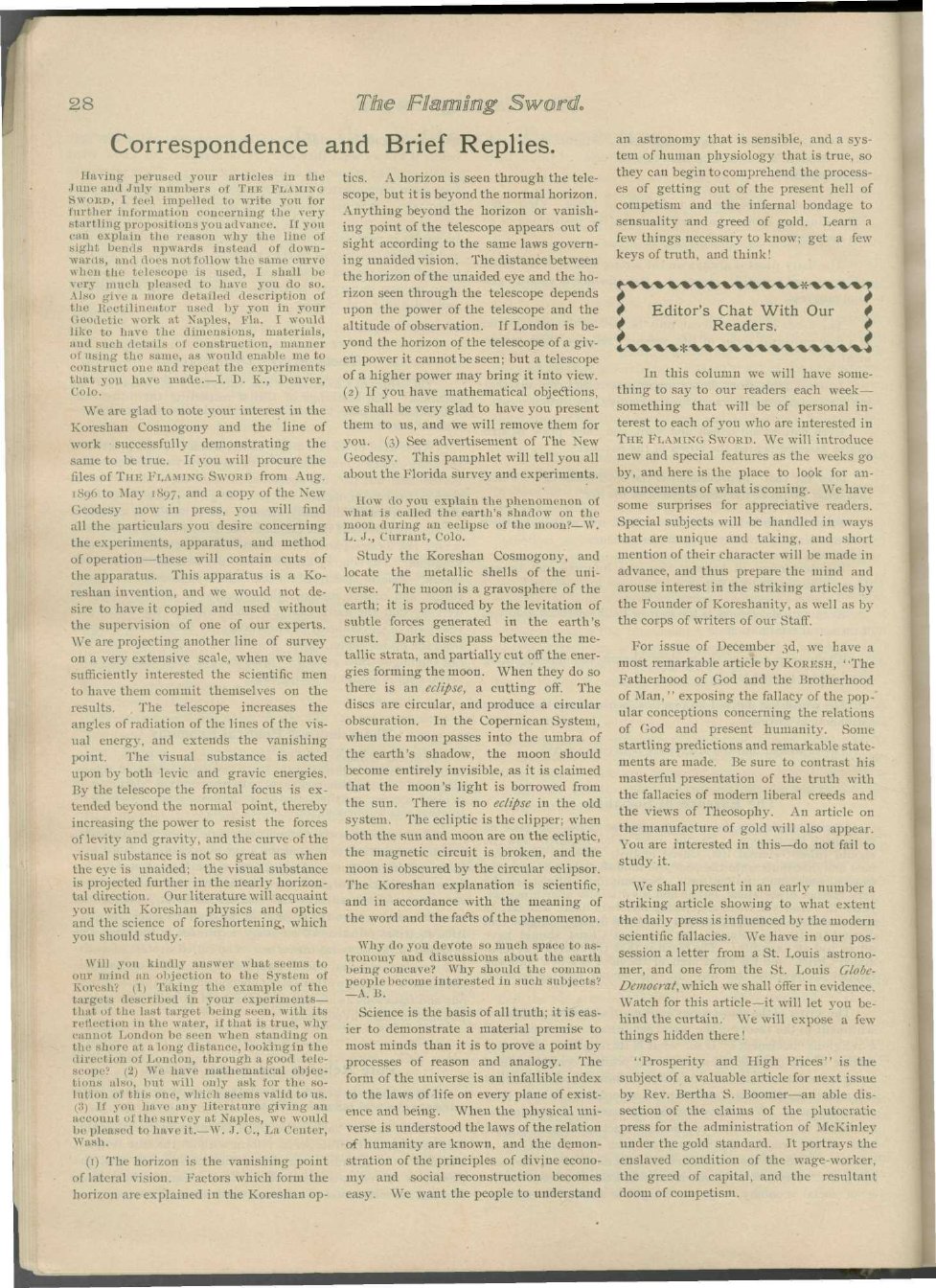 Scanned PDF p. 12 from The Flaming Sword, Nov 1897.