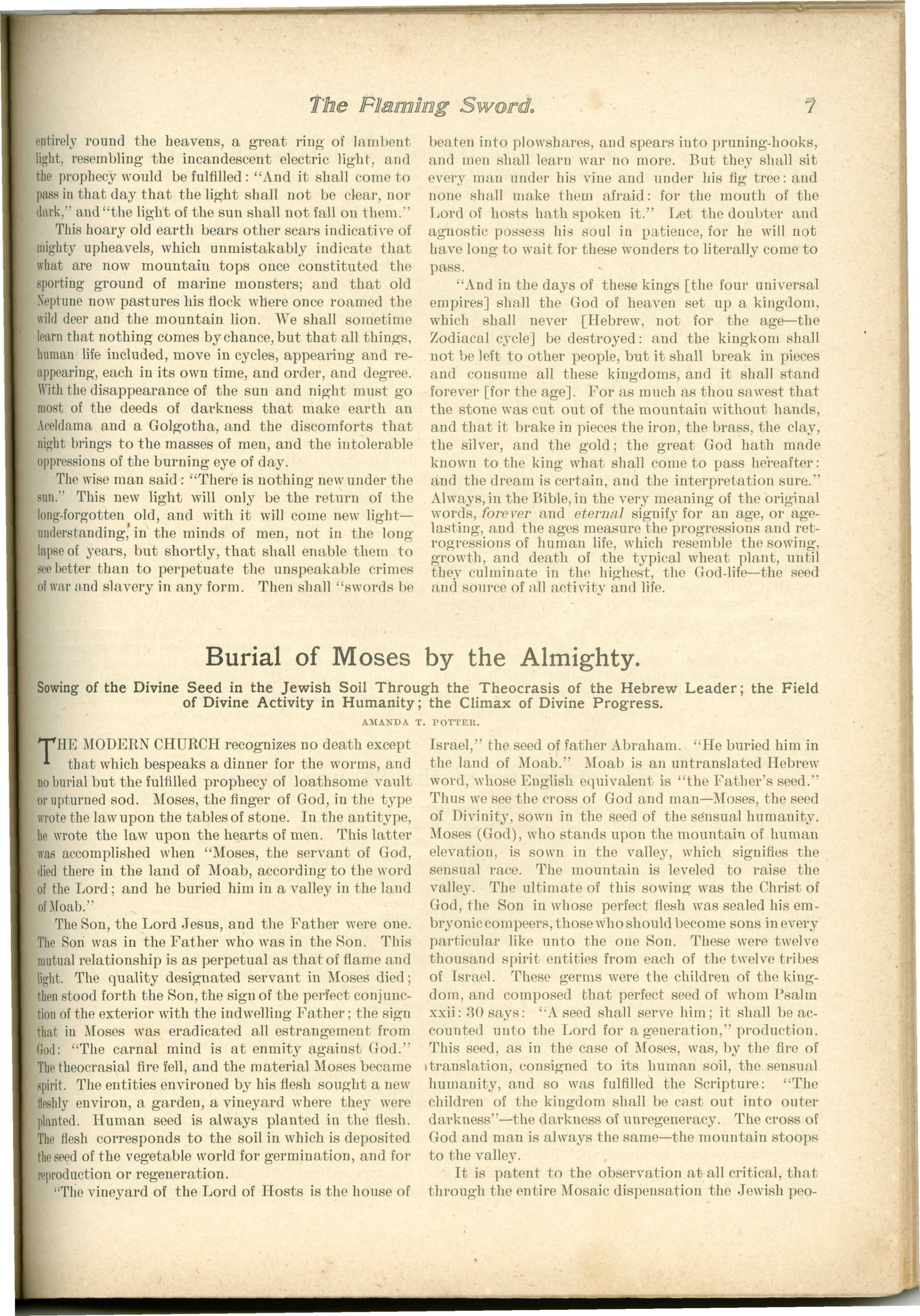 Scanned PDF p. 7 from The Flaming Sword, August 1900.