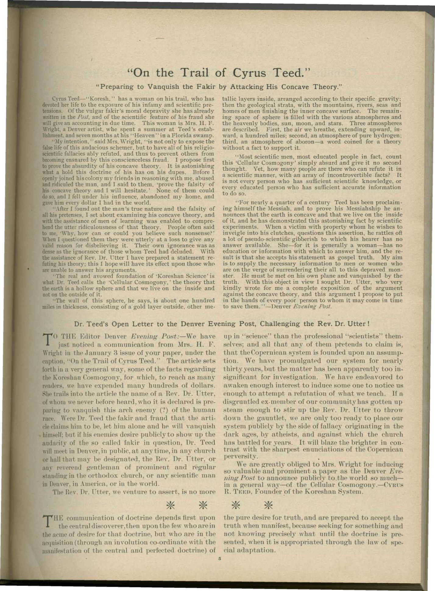 Scanned PDF p. 5 from The Flaming Sword, Jan 1898.