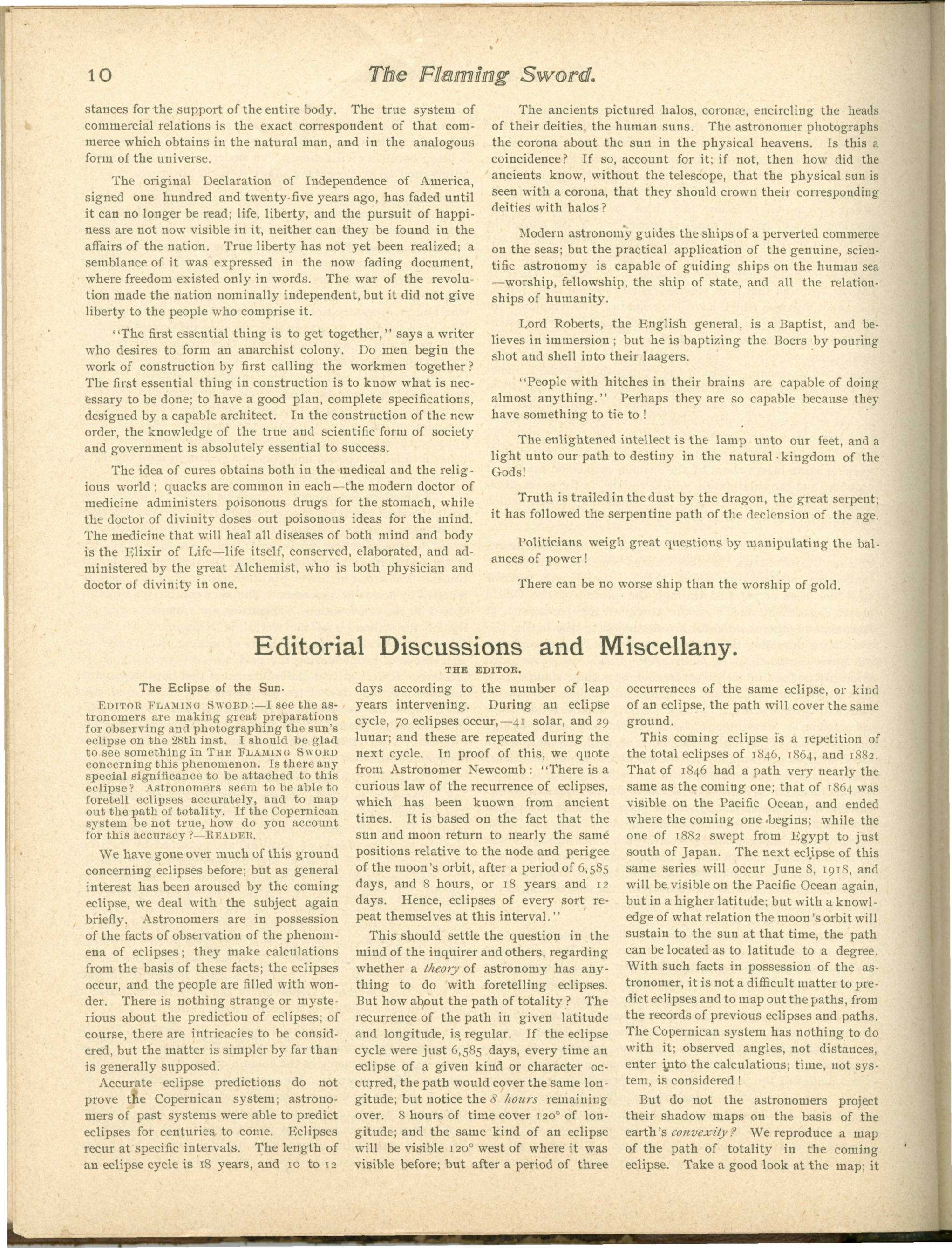 Scanned PDF p. 8 from The Flaming Sword, May 25, 1900.