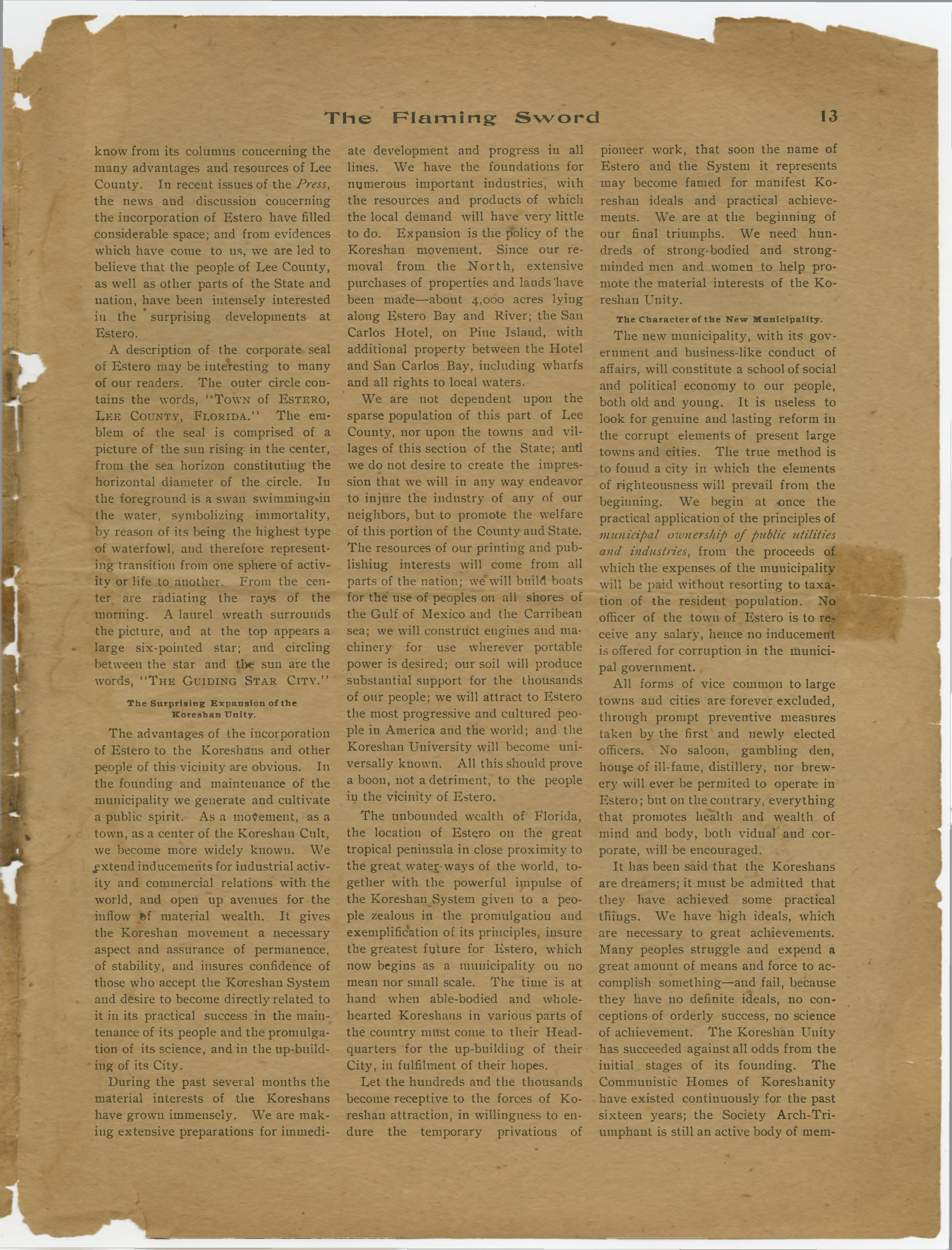 Scanned PDF p. 13 from The Flaming Sword, 13 Sep 1904.