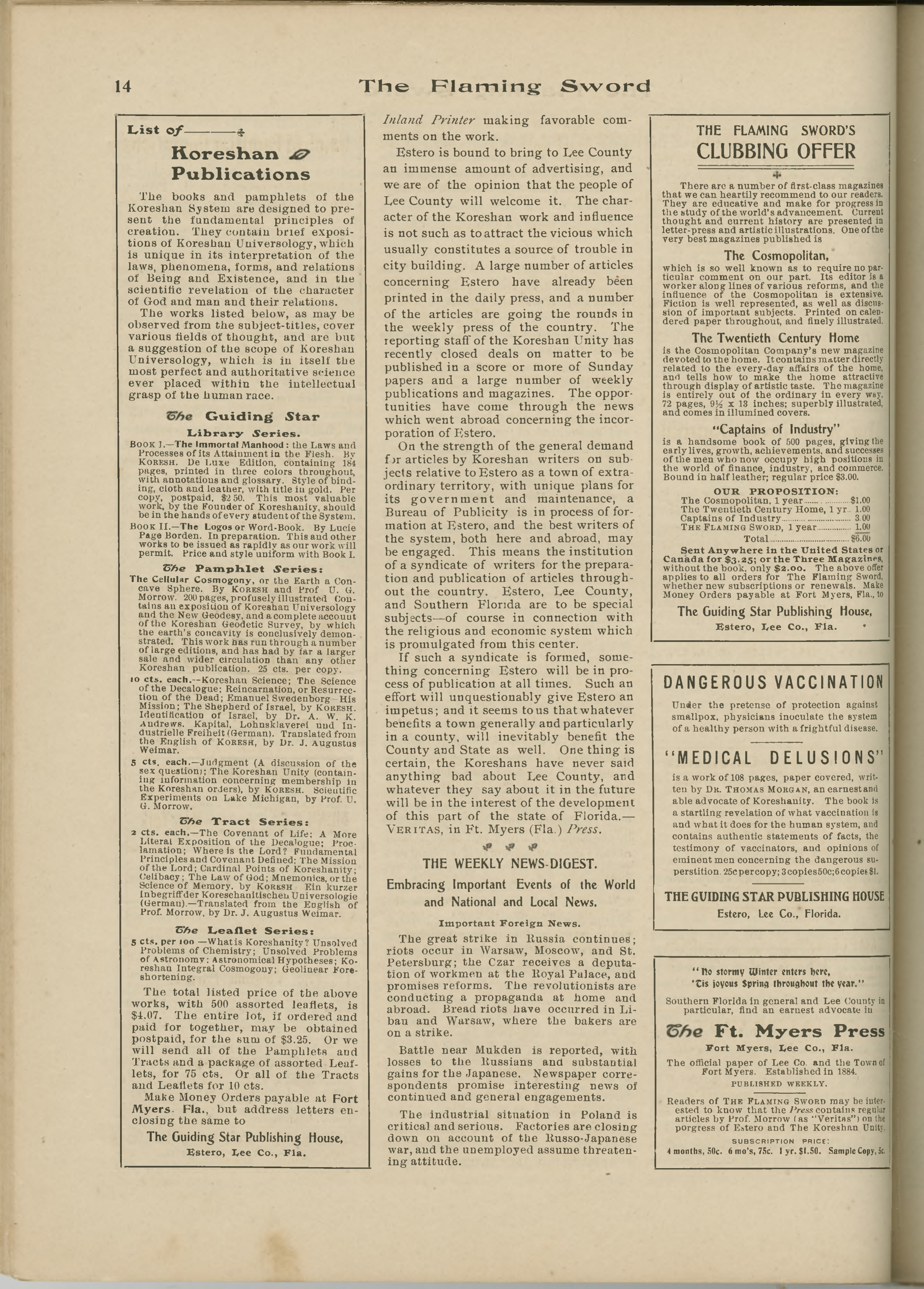 Scanned PDF p. 14 from The Flaming Sword, 14 Feb 1905.