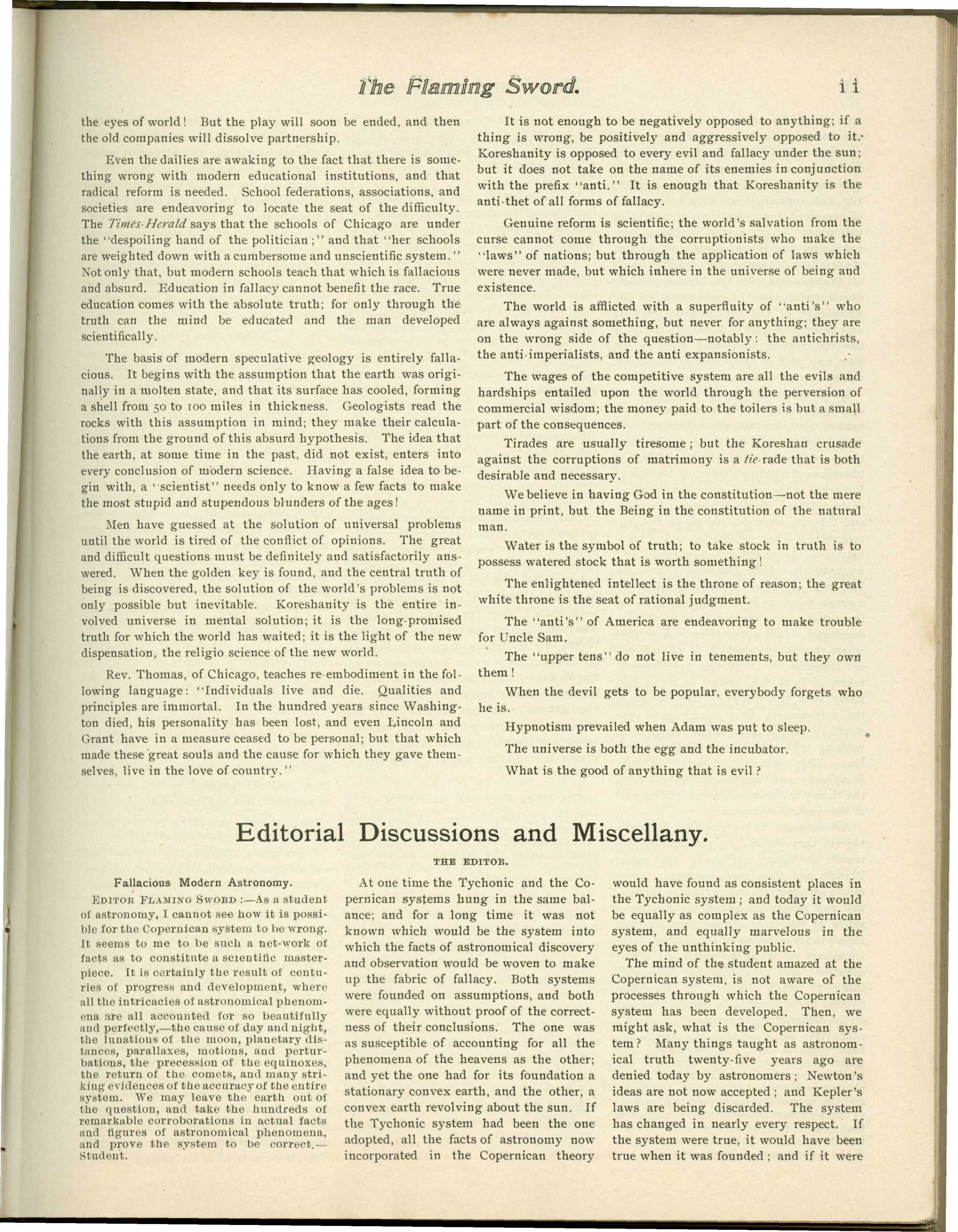 Scanned PDF p. 11 from The Flaming Sword, Feb 1900.
