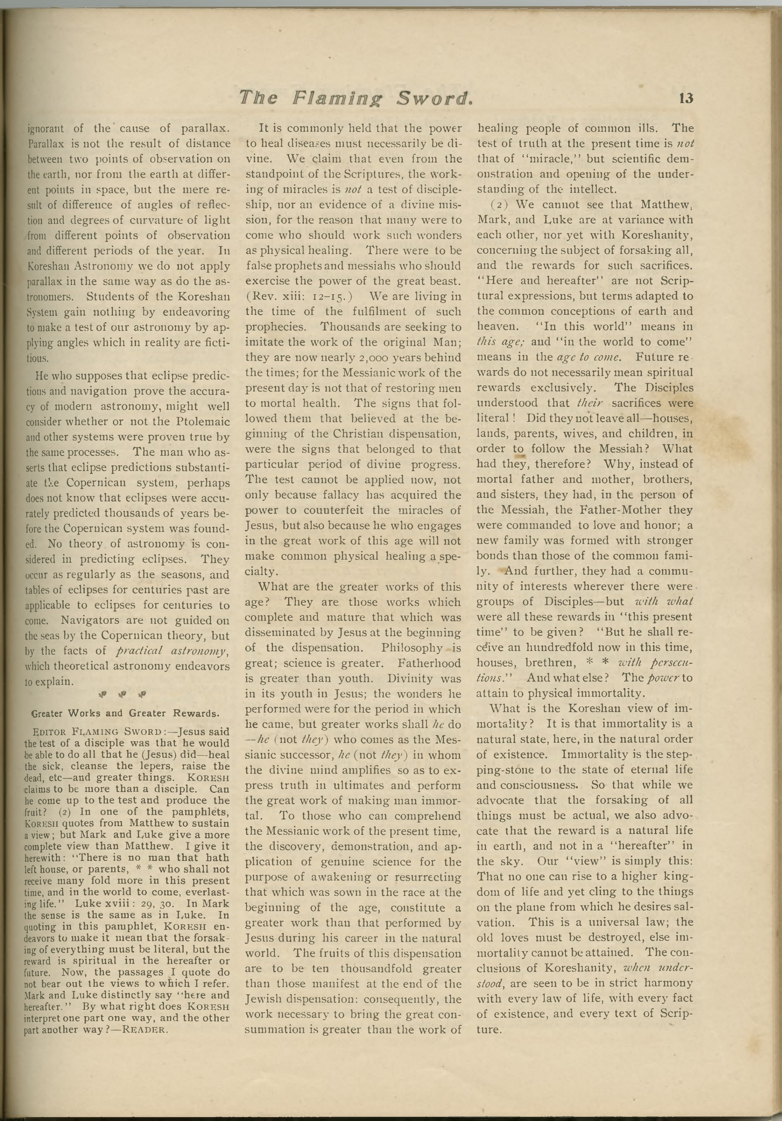Scanned PDF p. 13 from The Flaming Sword, 25 Jul. 1902.