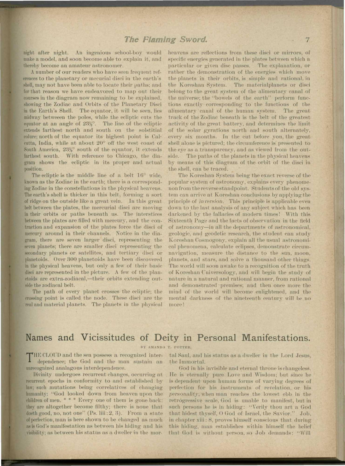 Scanned PDF p. 7 from The Flaming Sword, May 1898.