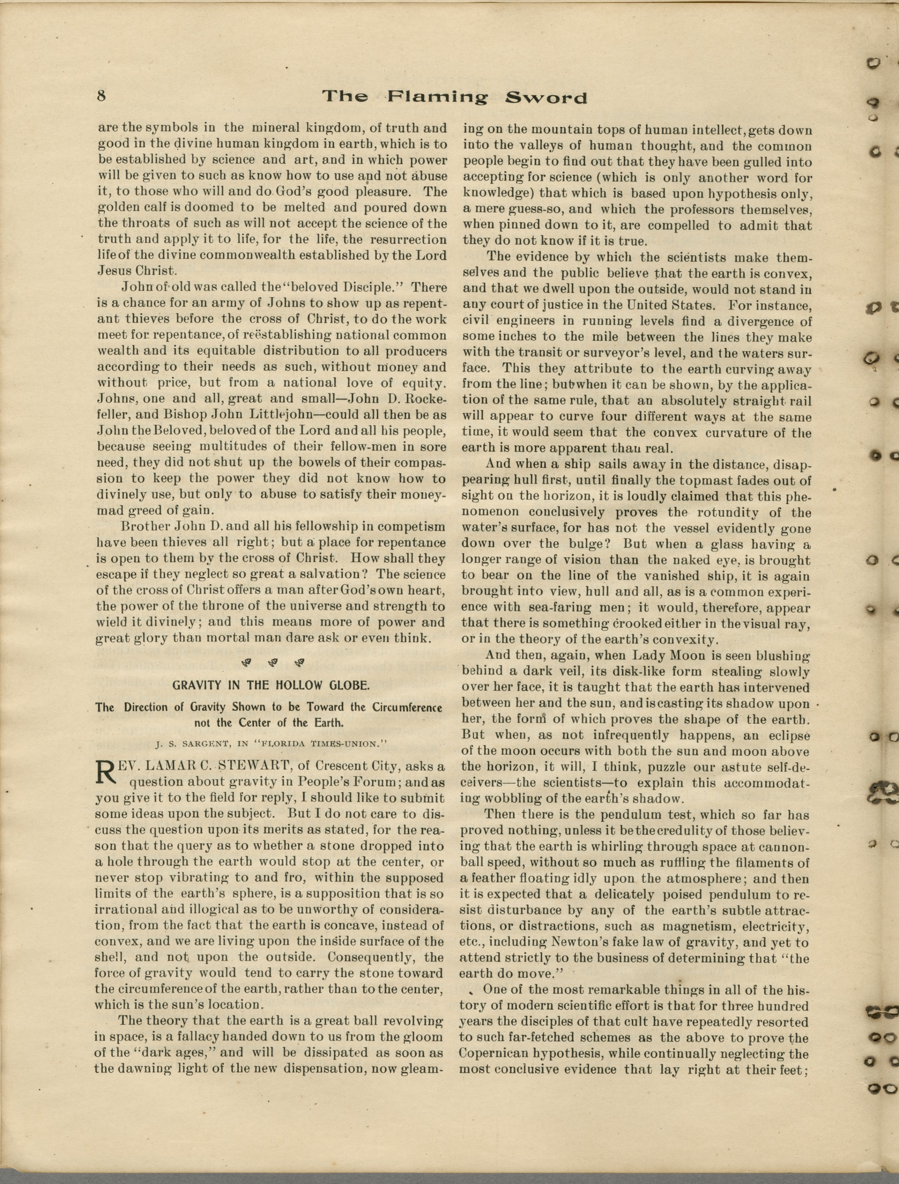 Scanned PDF p. 8 from The Flaming Sword, Aug 1905.