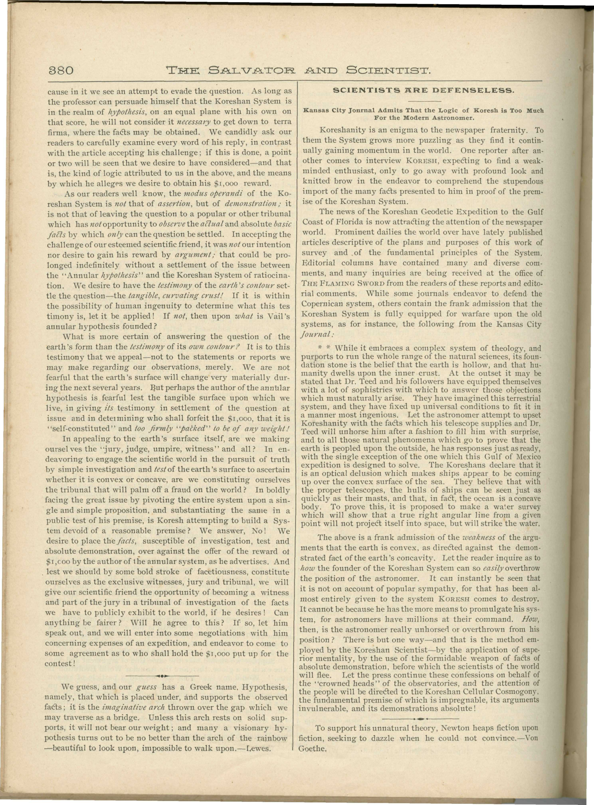 Scanned PDF p. 20 from The Flaming Sword, Apr. 1897.