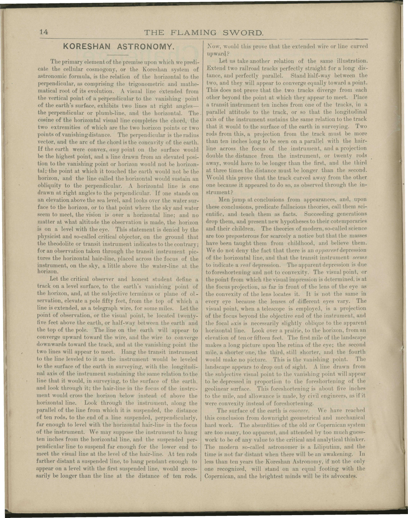Scanned PDF p. 14 from The Flaming Sword, 9 Jul. 1892.