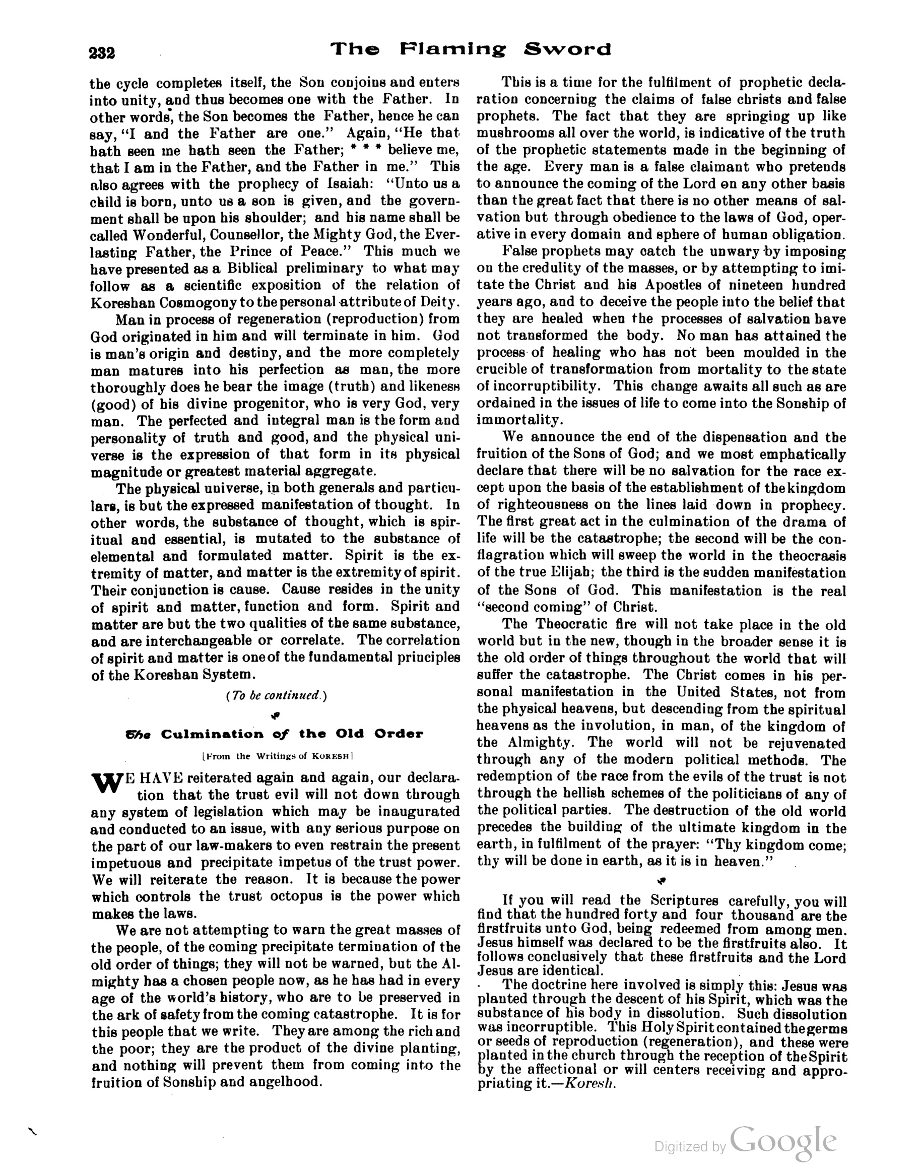 Scanned PDF p. 8 from The Flaming Sword, Aug 1913.