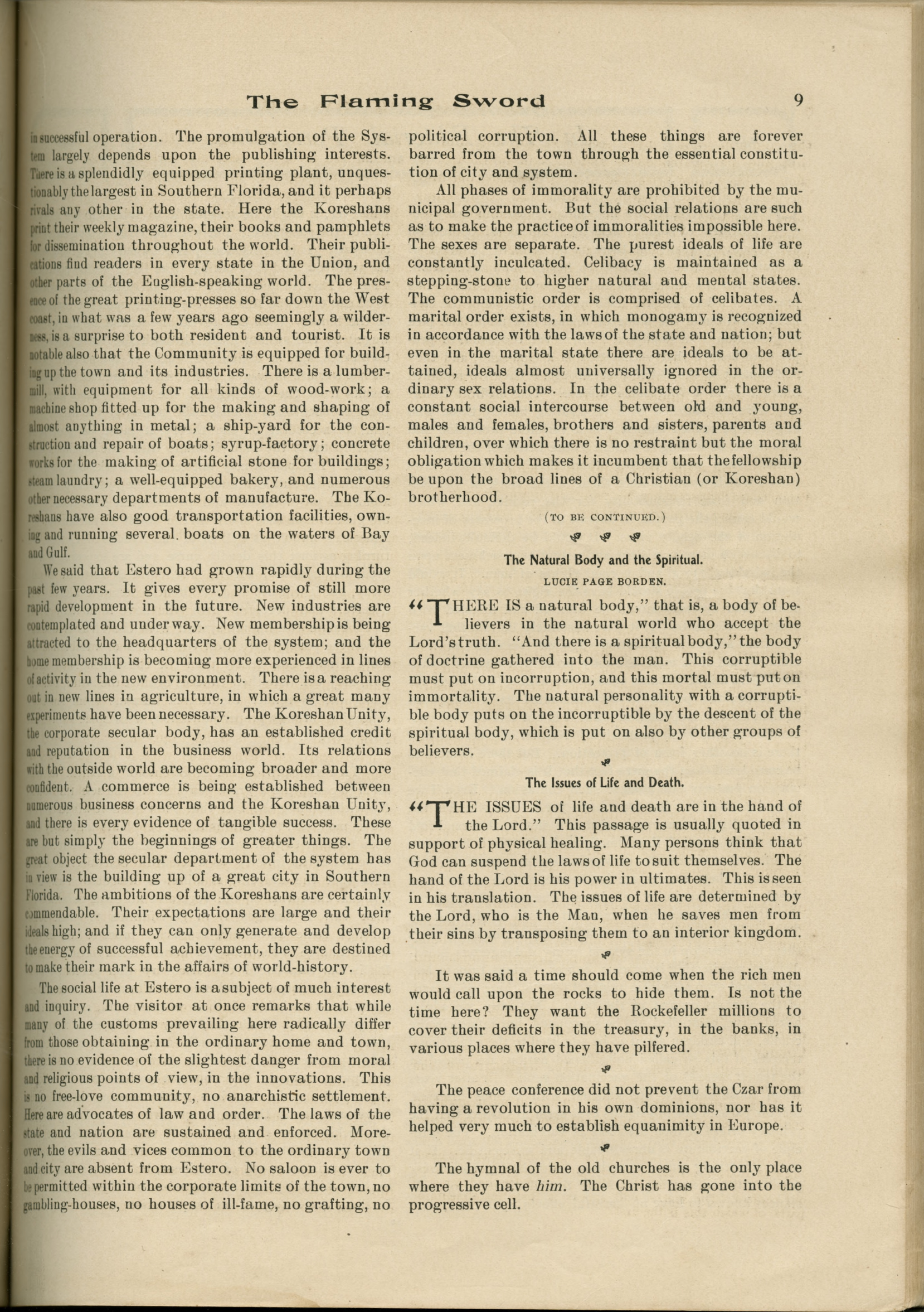 Scanned PDF p. 9 from The Flaming Sword, 28 Aug 1906.