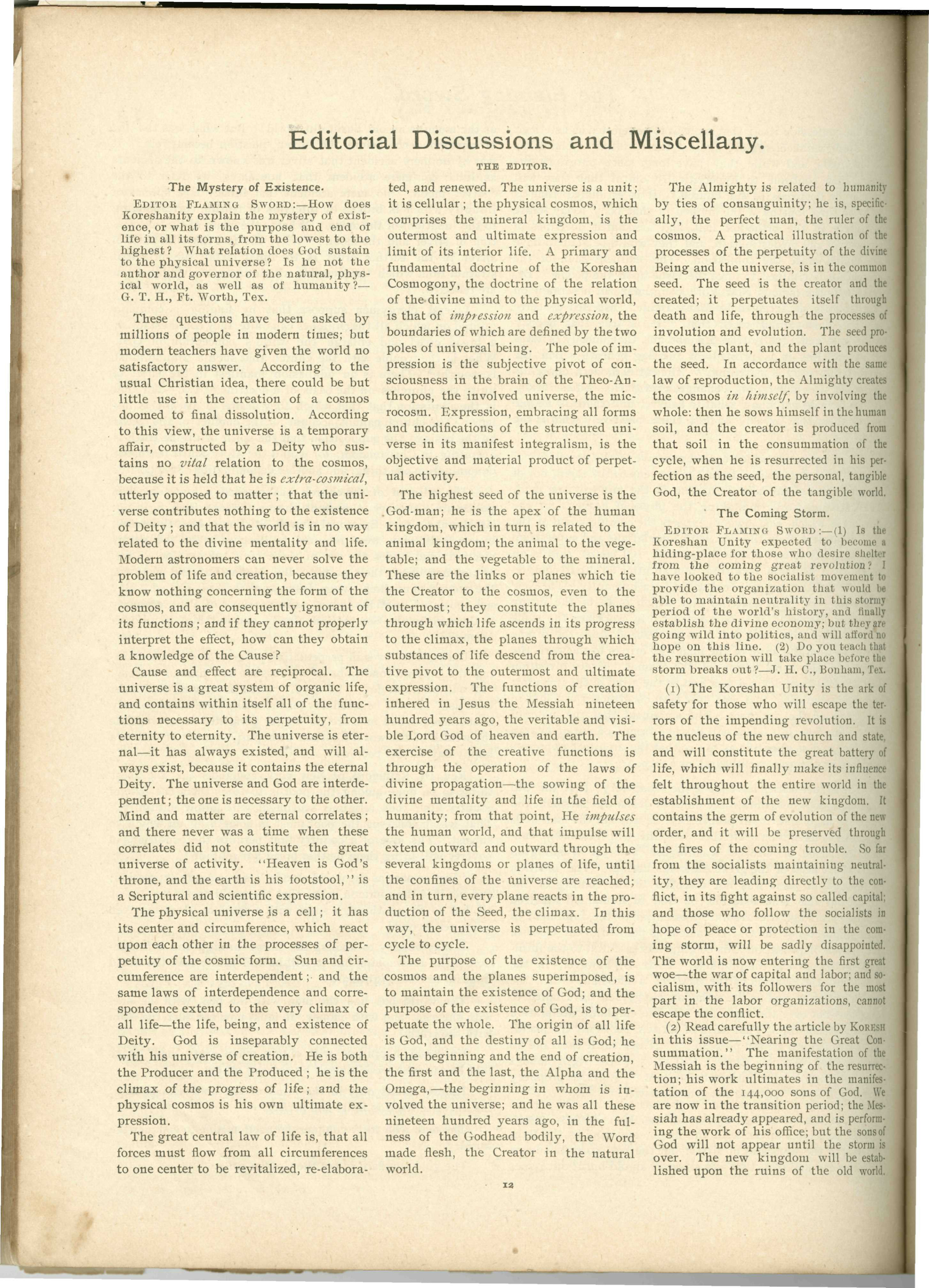 Scanned PDF p. 12 from The Flaming Sword, April 1900.