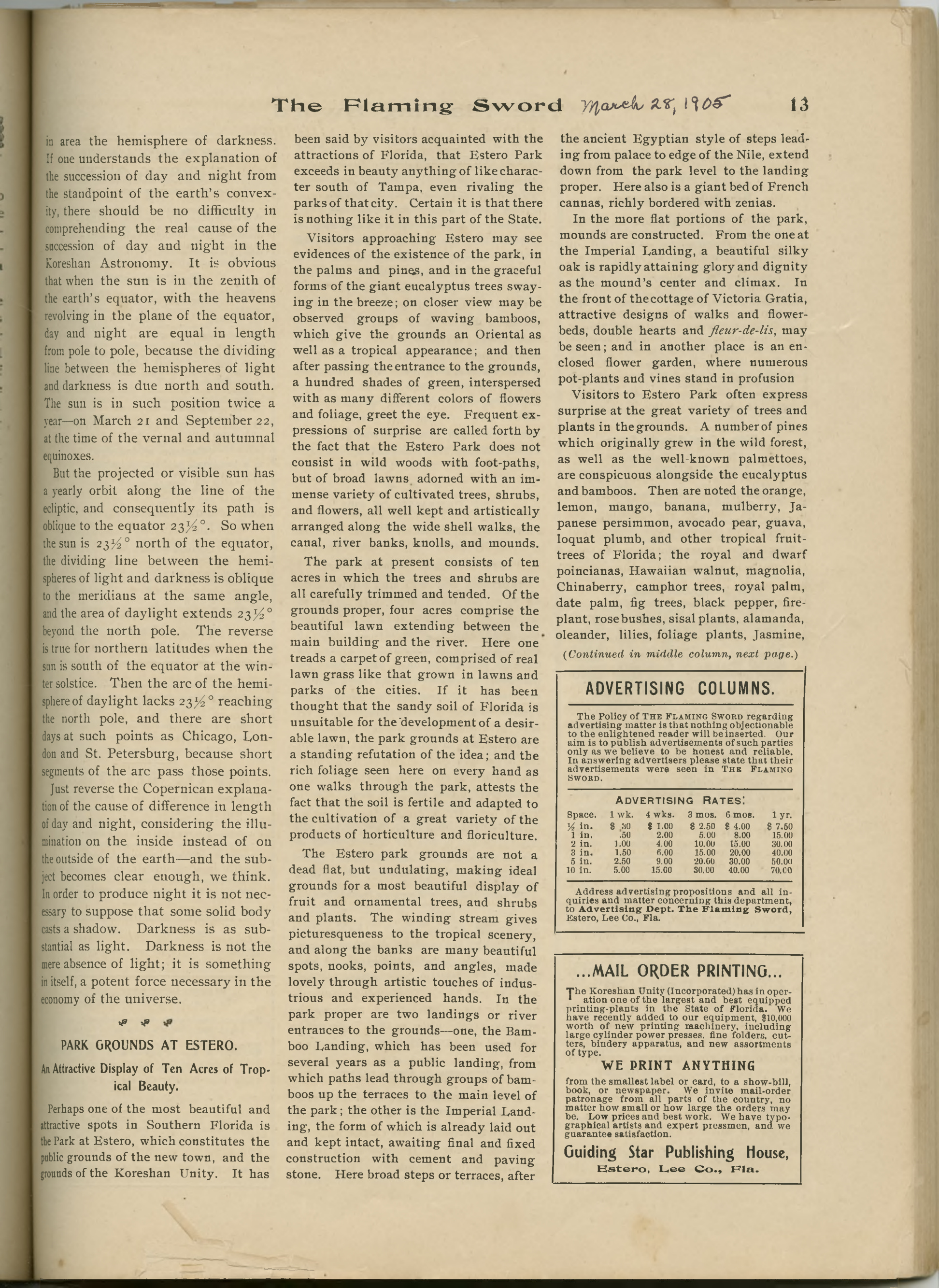 Scanned PDF p. 13 from The Flaming Sword, March 28, 1905.