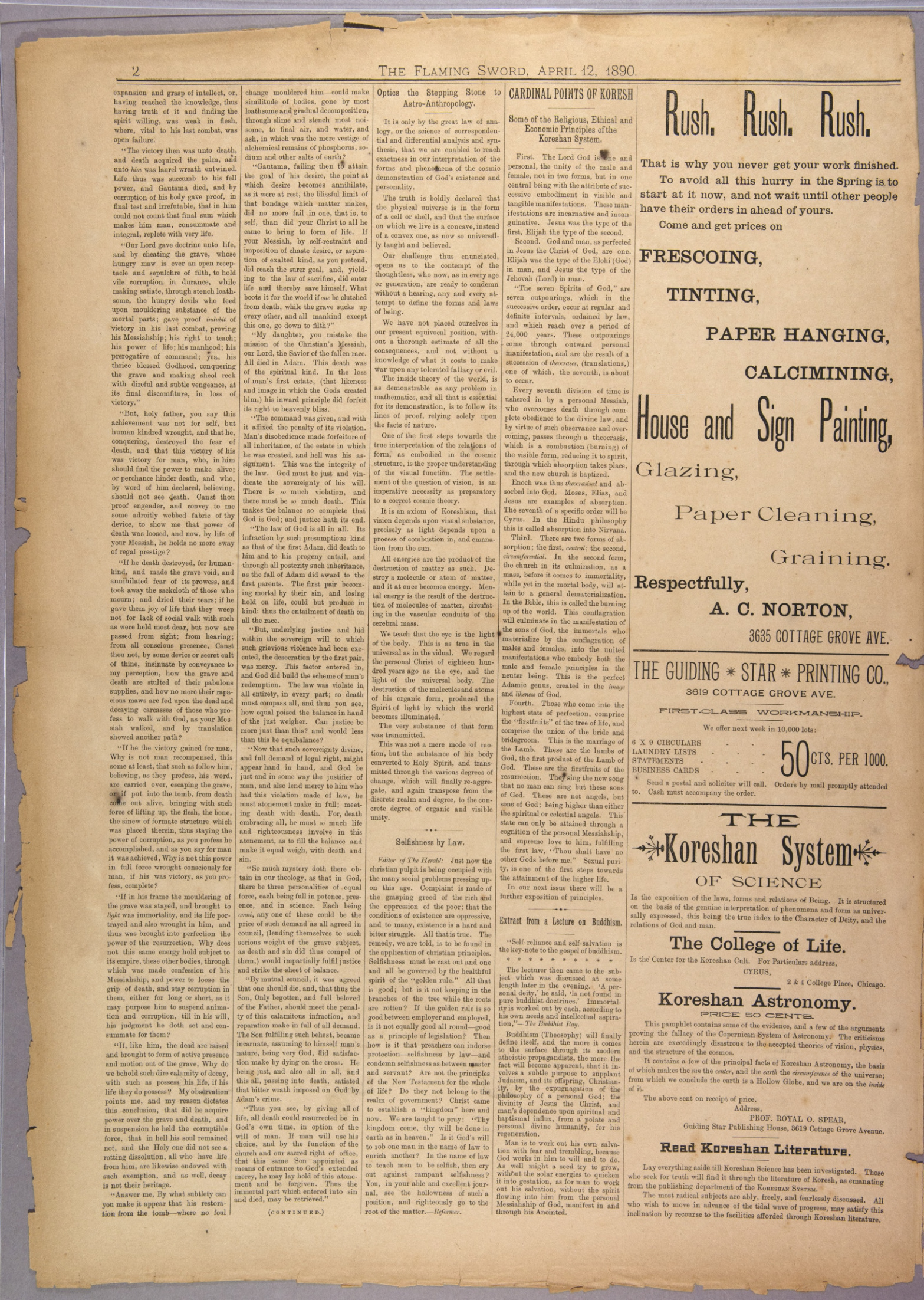 Scanned PDF p. 2 from The Flaming Sword, 12 Apr 1890.