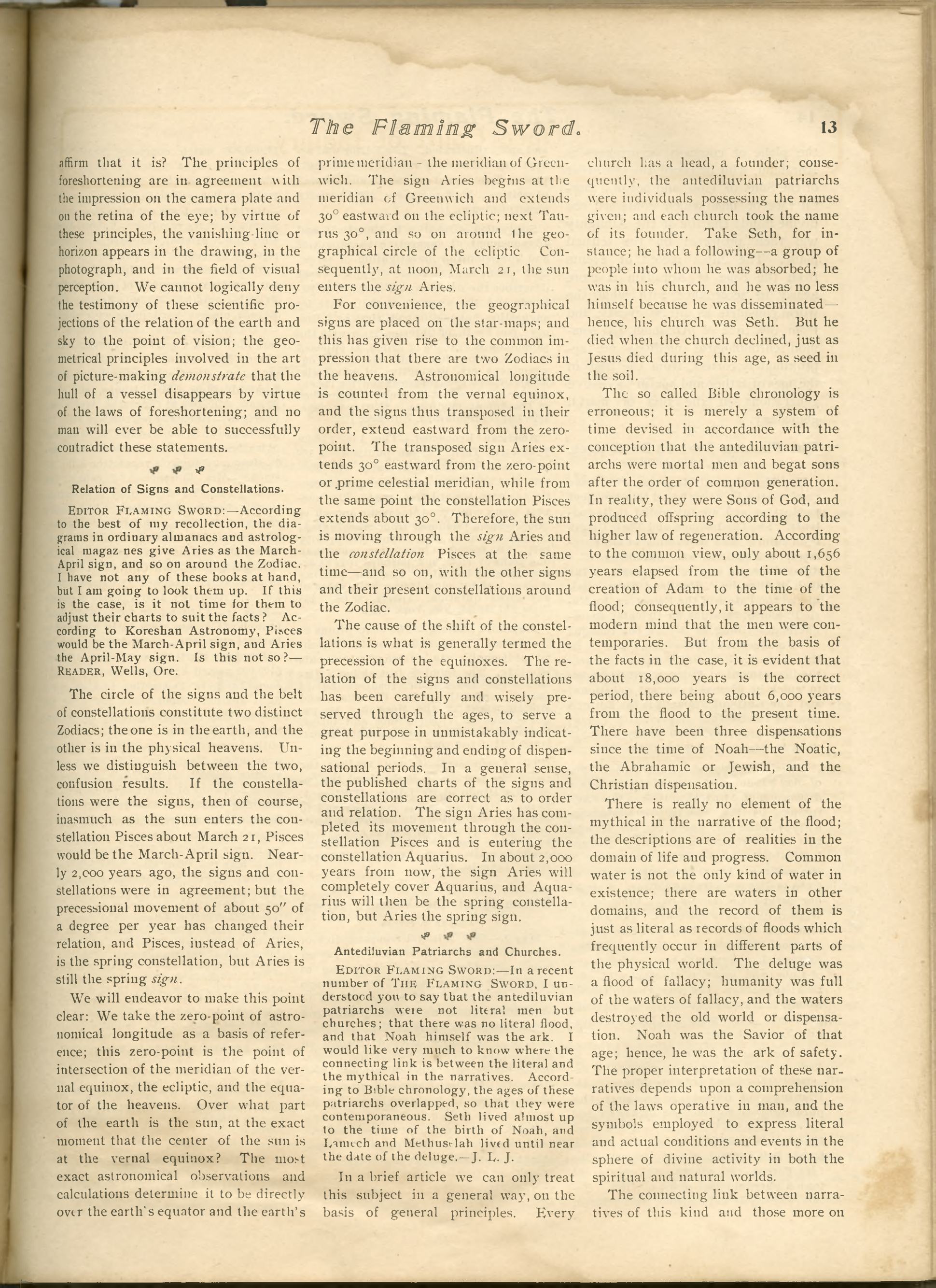Scanned PDF p. 13 from The Flaming Sword, May 16, 1902.