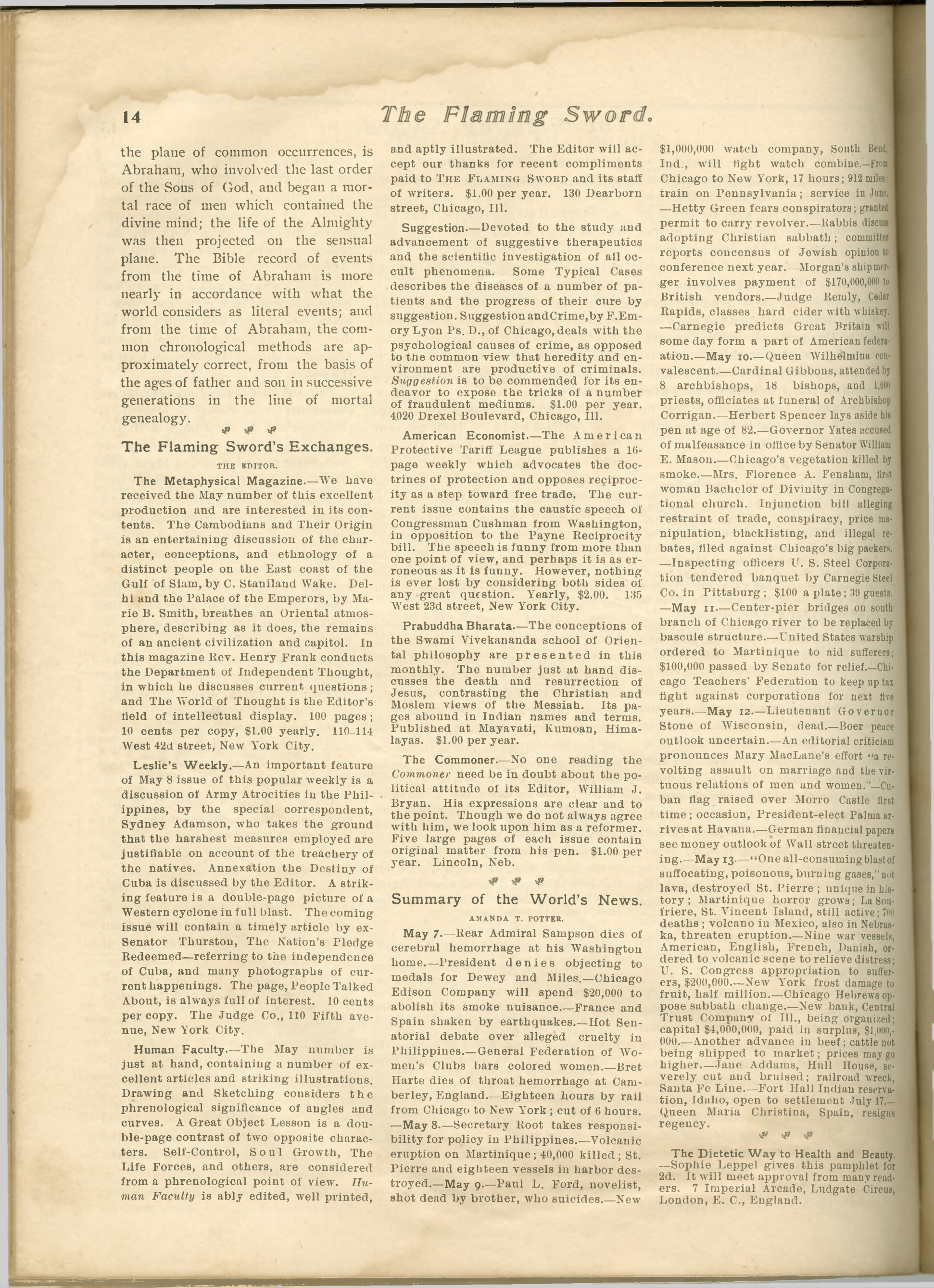 Scanned PDF p. 14 from The Flaming Sword, May 16, 1902.