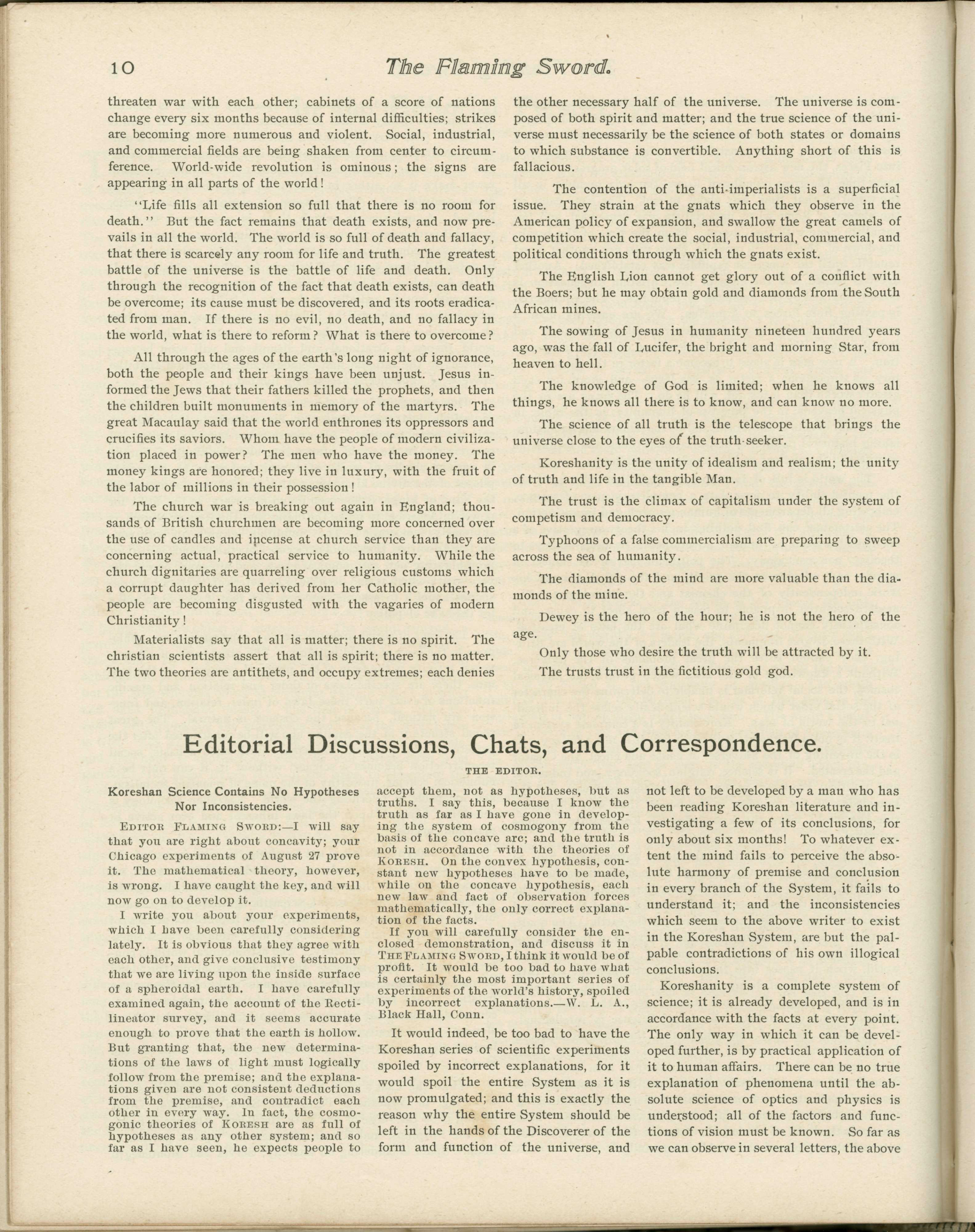 Scanned PDF p. 10 from The Flaming Sword, 6 Oct 1899.