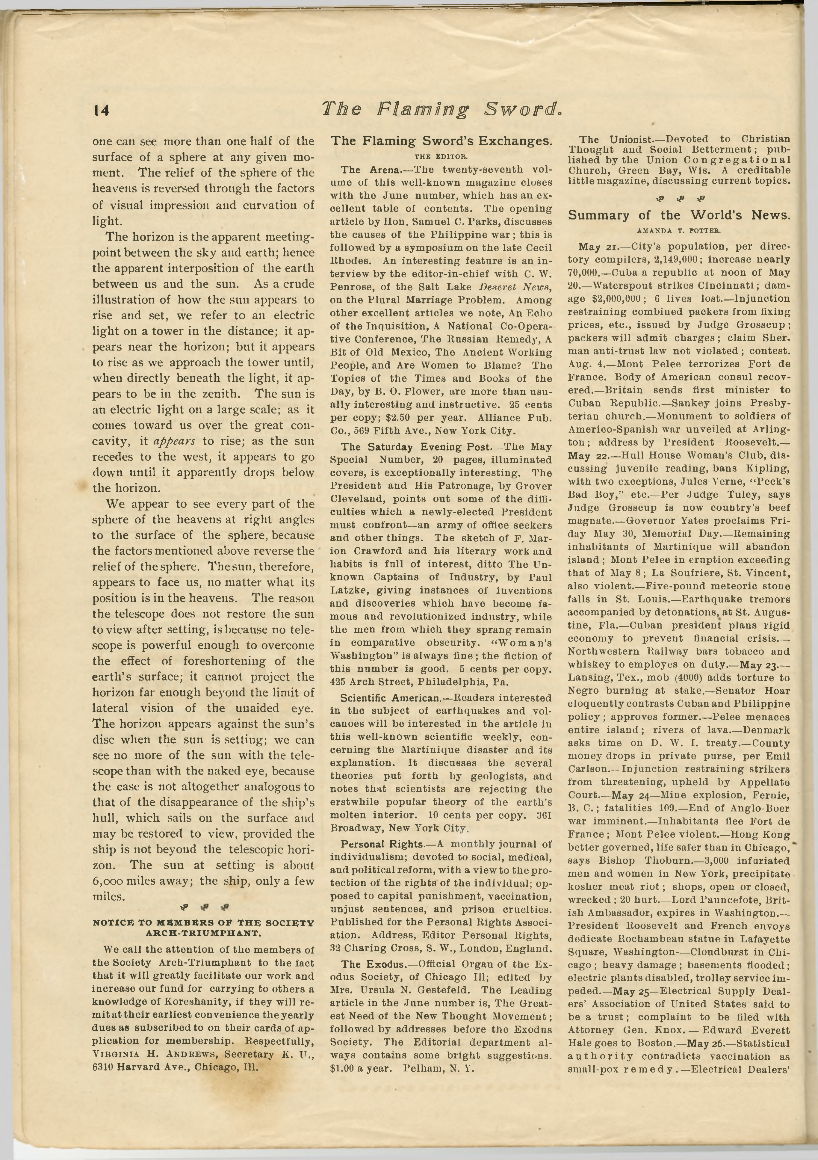 Scanned PDF p. 14 from The Flaming Sword, 30 May 1902.
