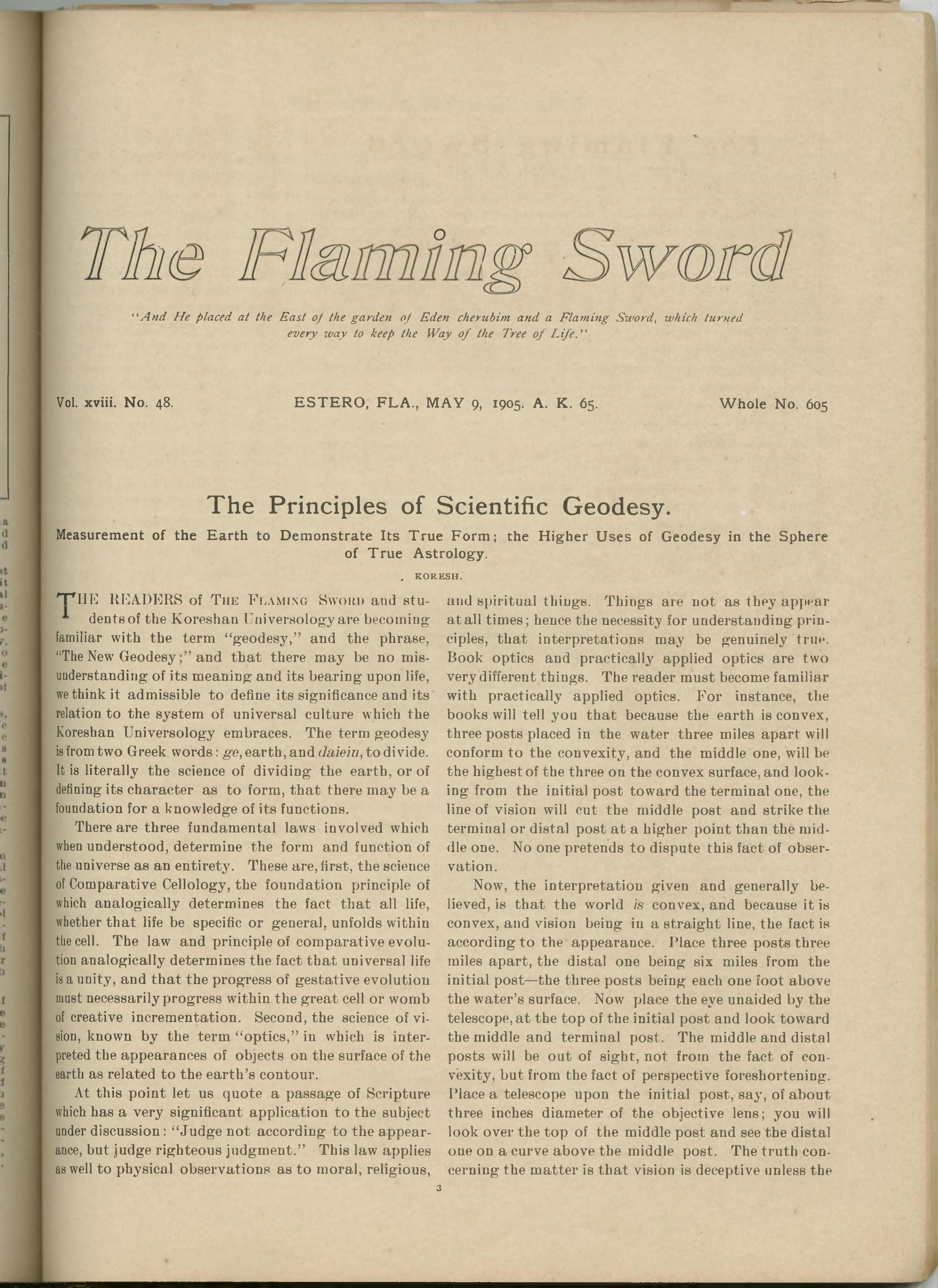 Scanned PDF p. 3 from The Flaming Sword, 9 May 1905.
