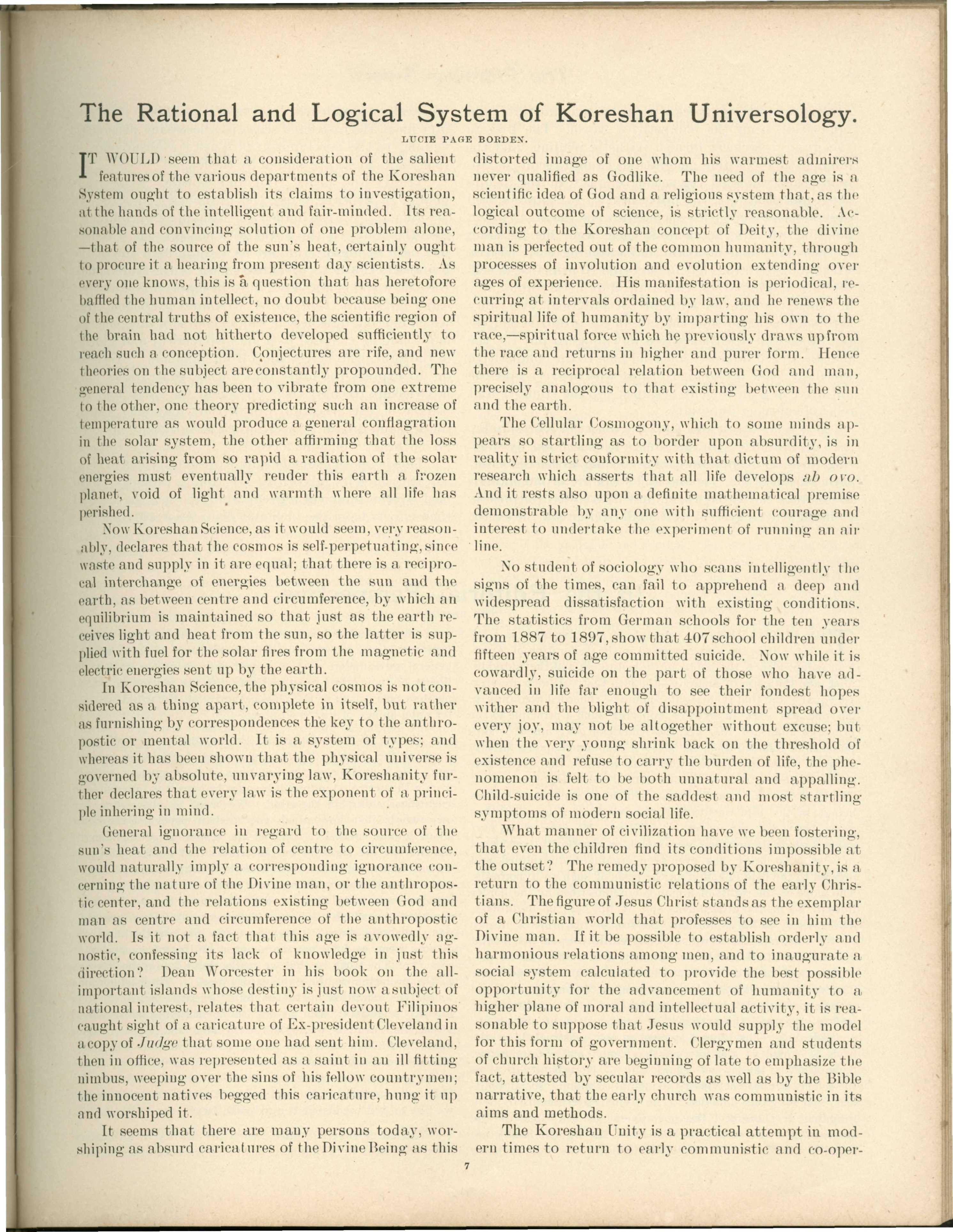 Scanned PDF p. 7 from The Flaming Sword, February 1899.