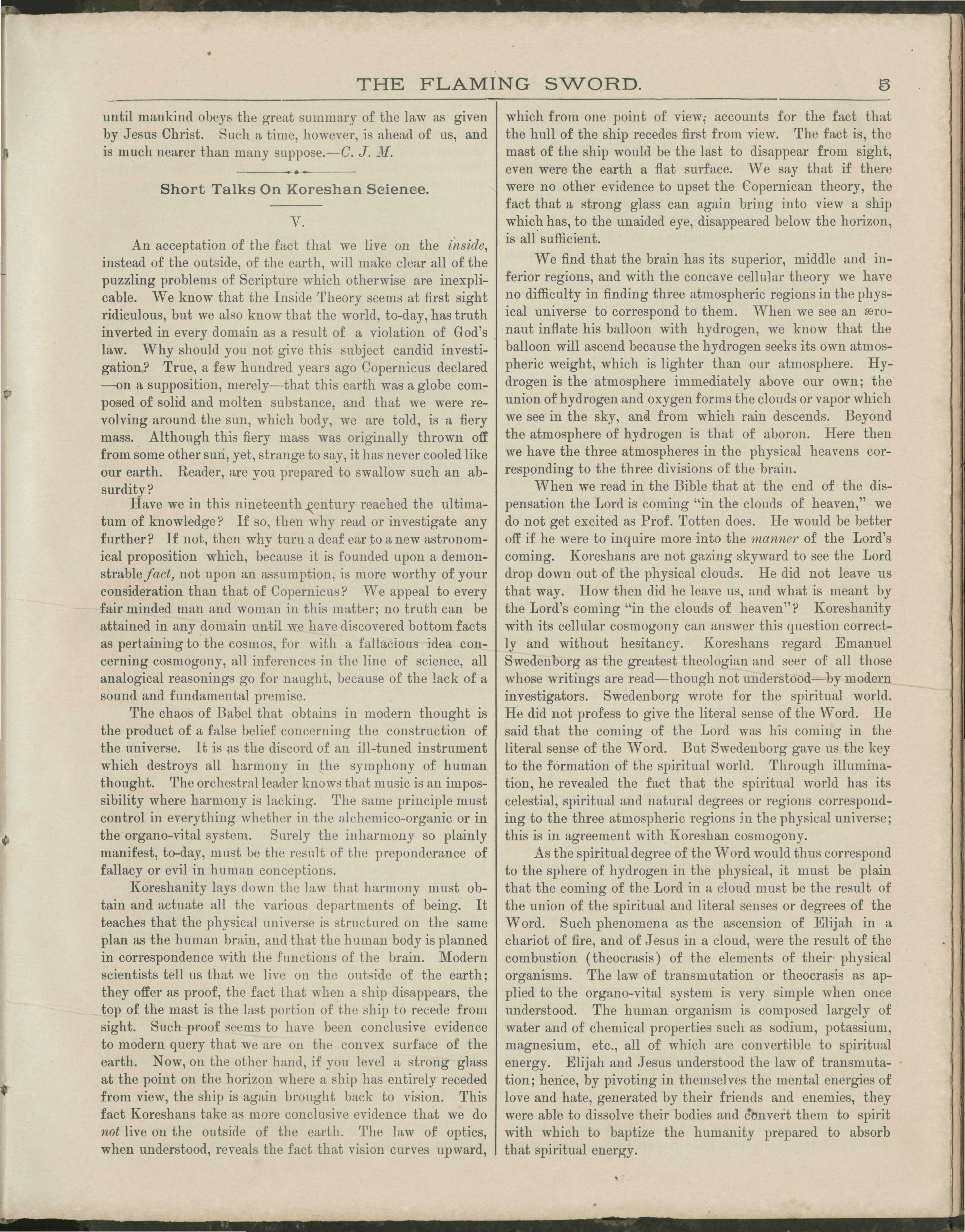Scanned PDF p. 5 from The Flaming Sword, Sep 1892.