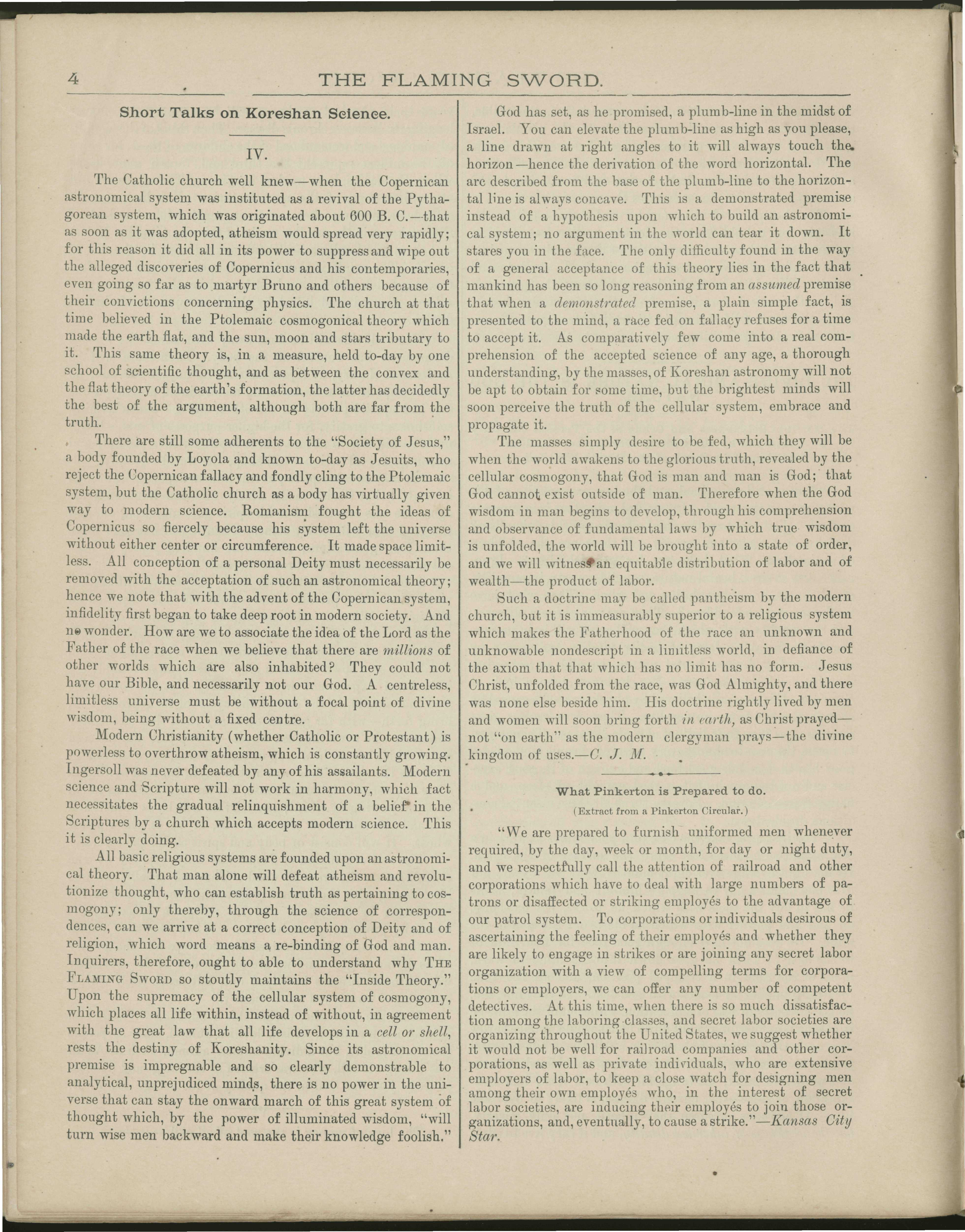 Scanned PDF p. 4 from The Flaming Sword, Aug 27, 1892.