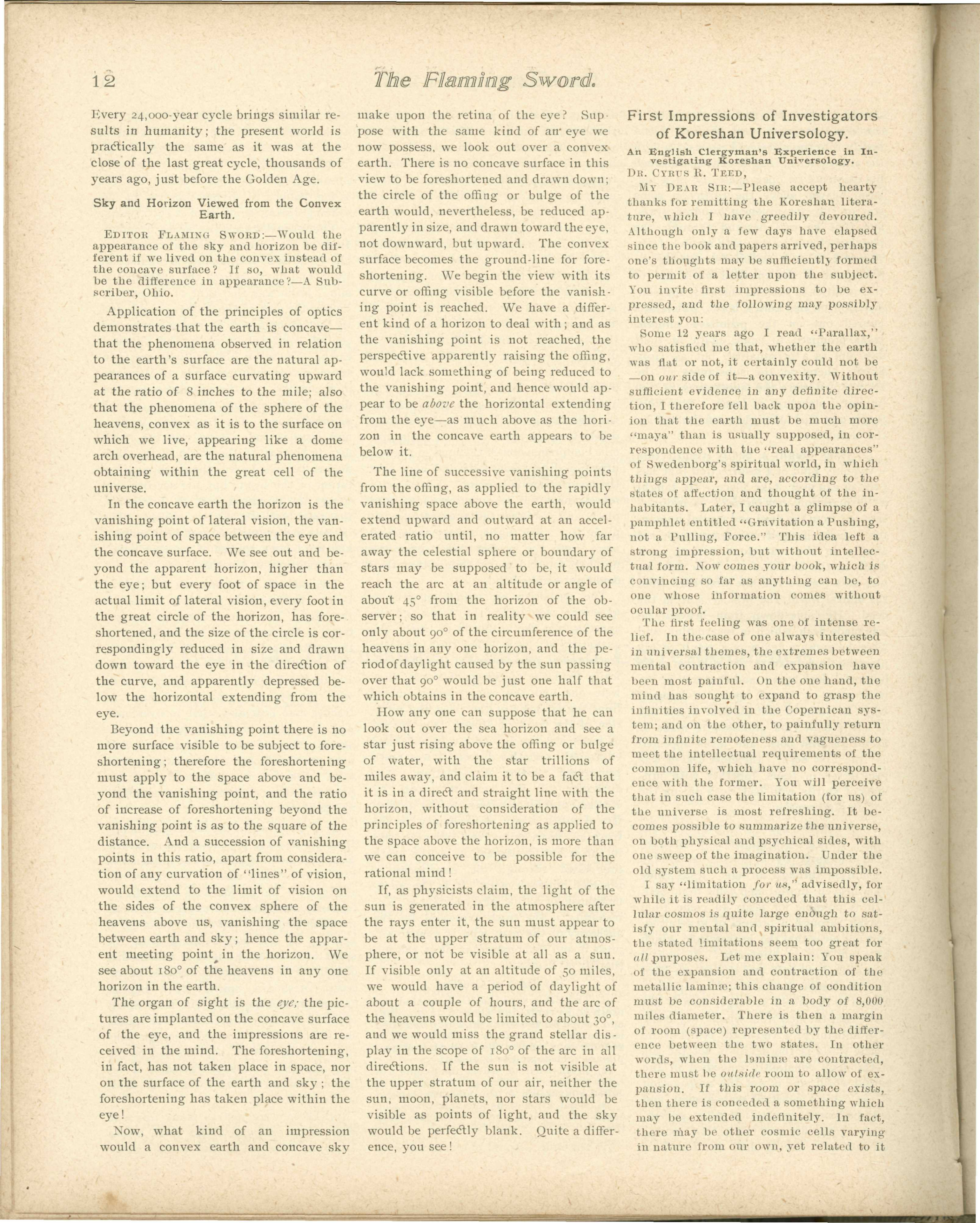 Scanned PDF p. 12 from The Flaming Sword, 14 Apr 1899.