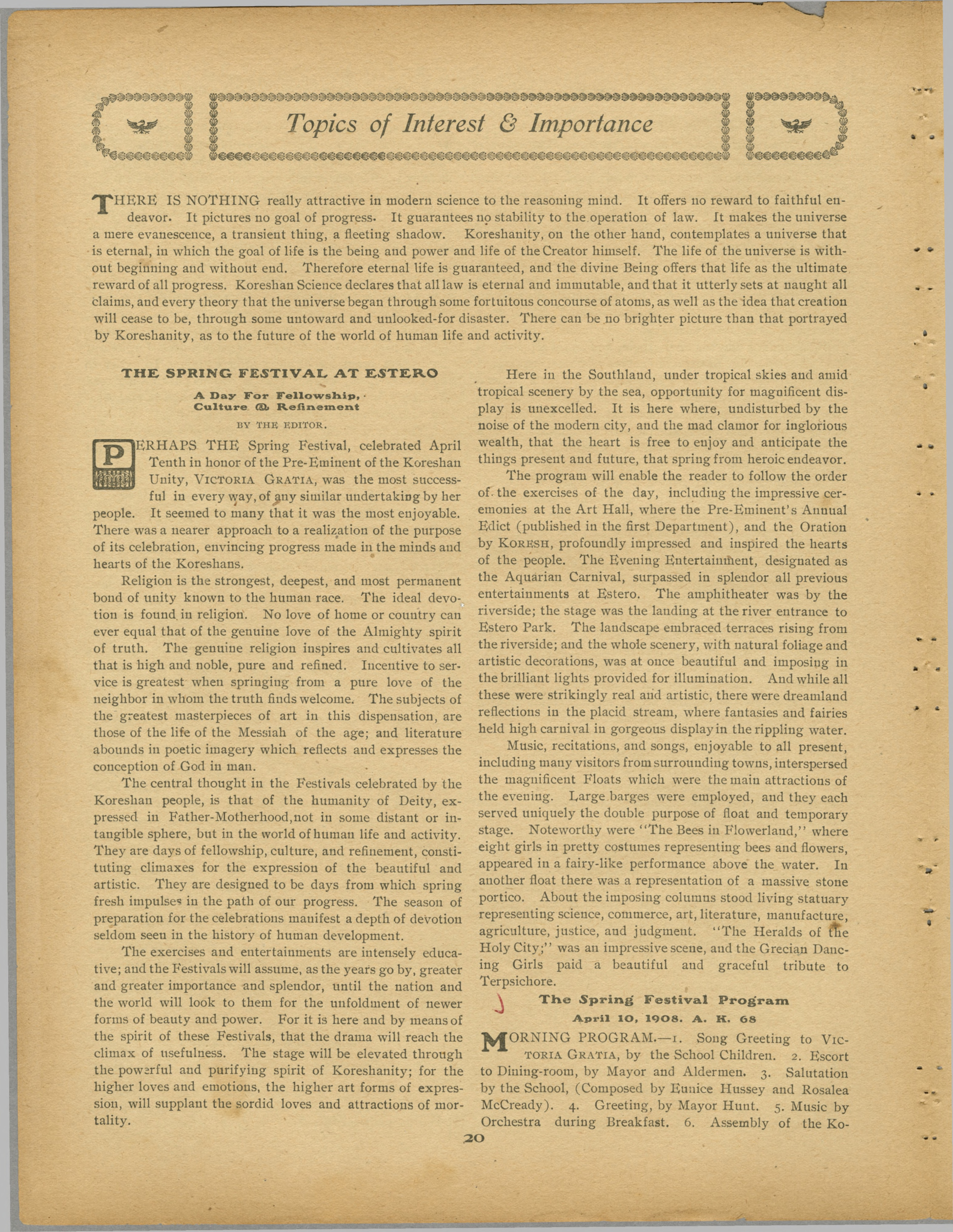 Scanned PDF p. 20 from The Flaming Sword, 15 May 1908.