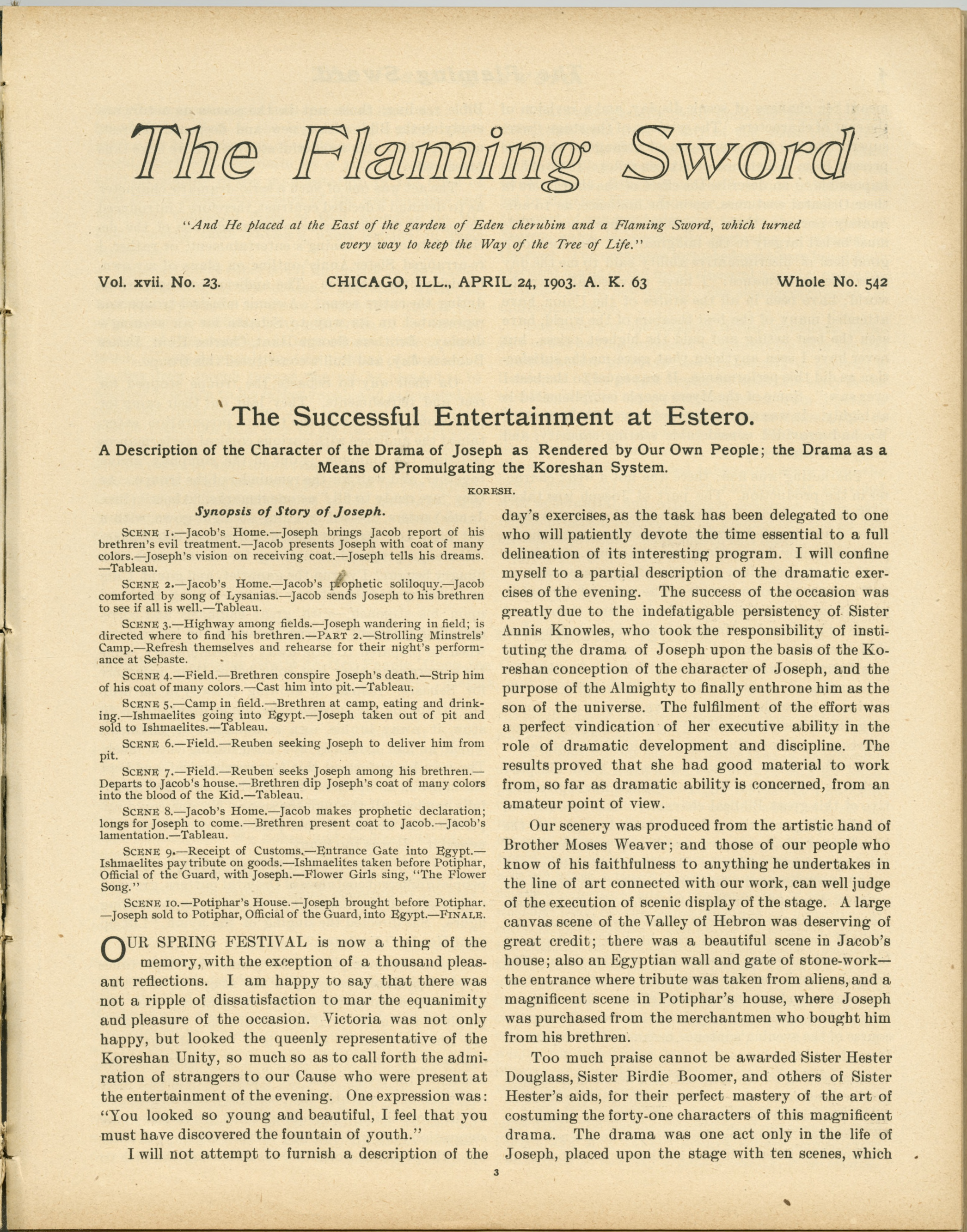 Scanned PDF p. 1 from The Flaming Sword, 24 Apr 1903.