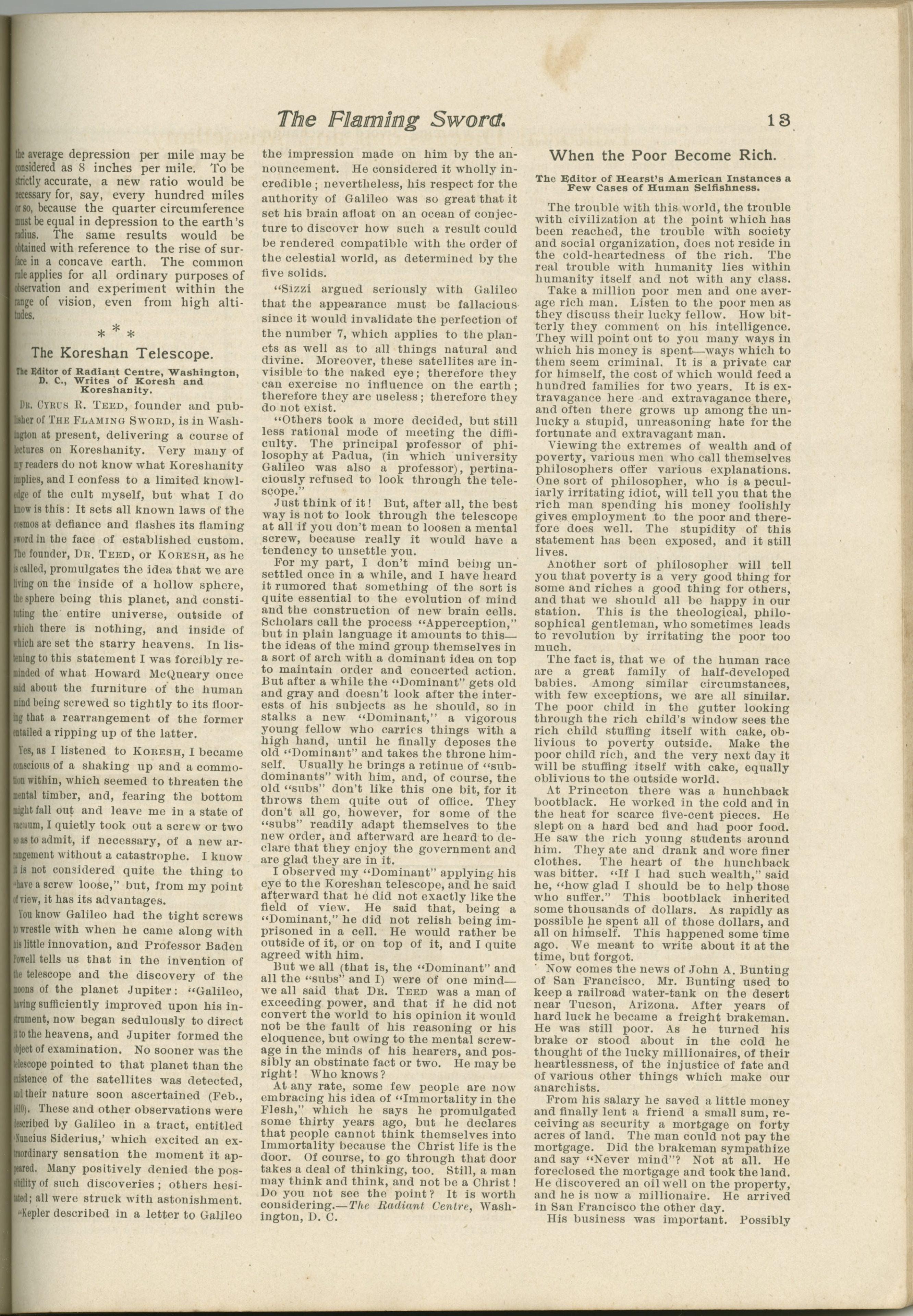 Scanned PDF p. 13 from The Flaming Sword, 15 Mar. 1901.