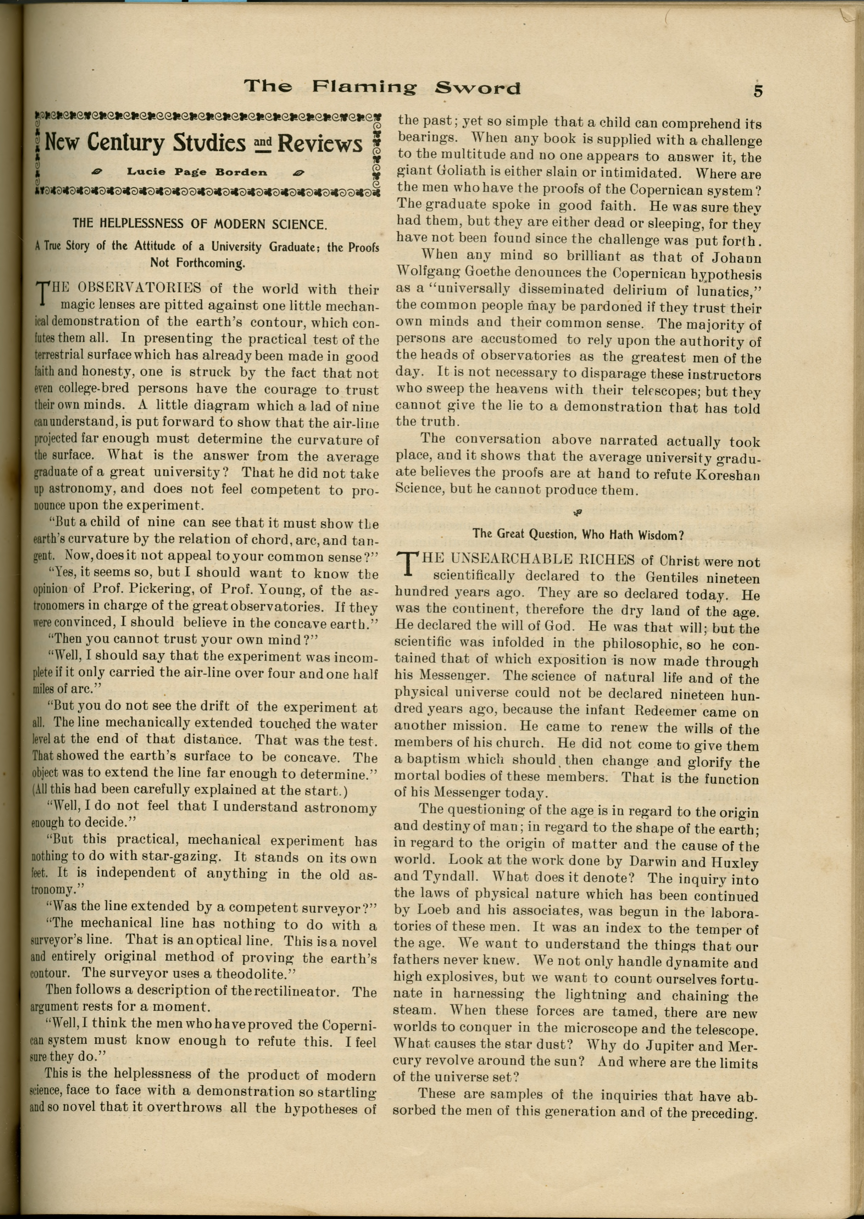 Scanned PDF p. 5 from The Flaming Sword, Sep 18, 1906.