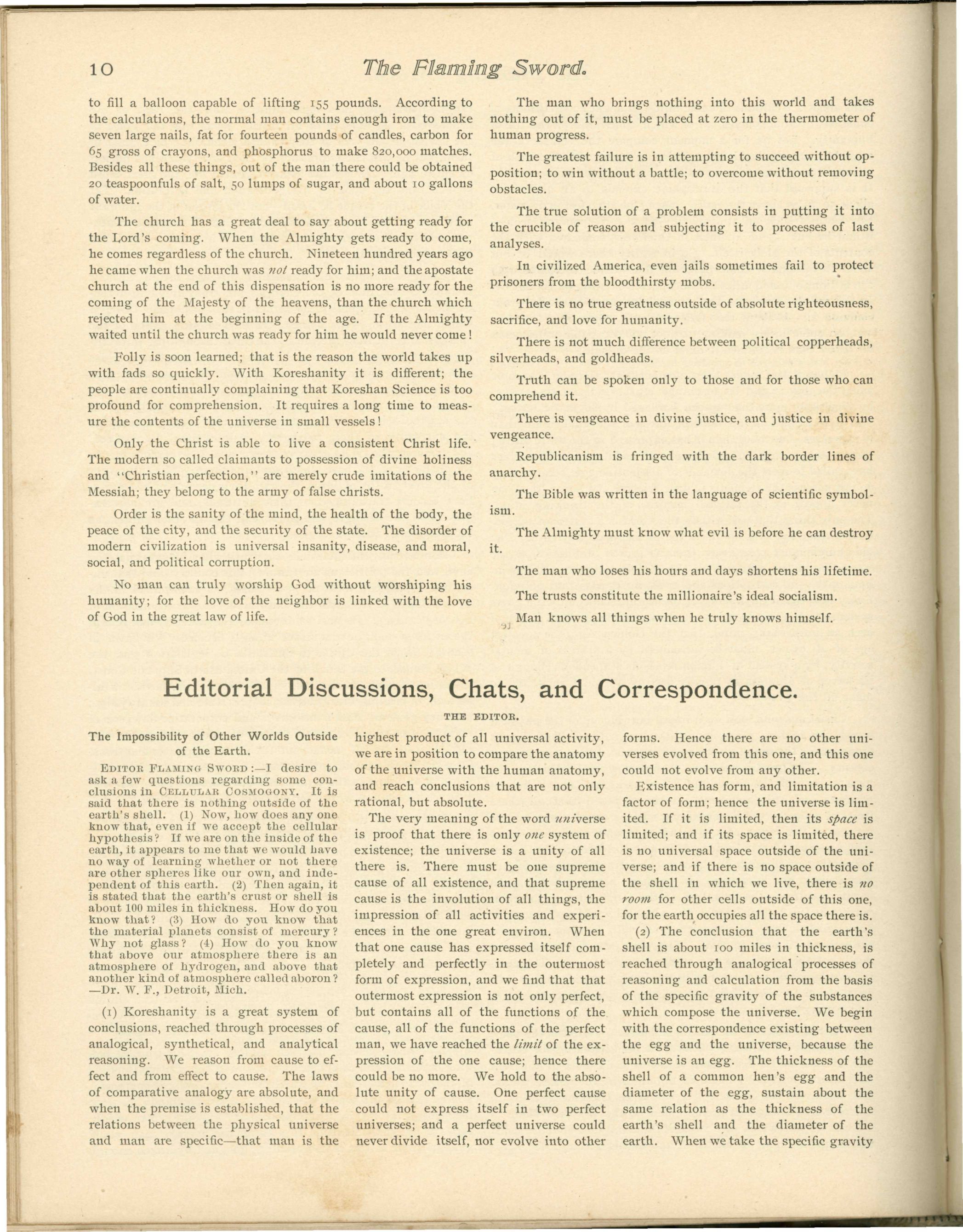 Scanned PDF p. 10 from The Flaming Sword, Jul 1899.