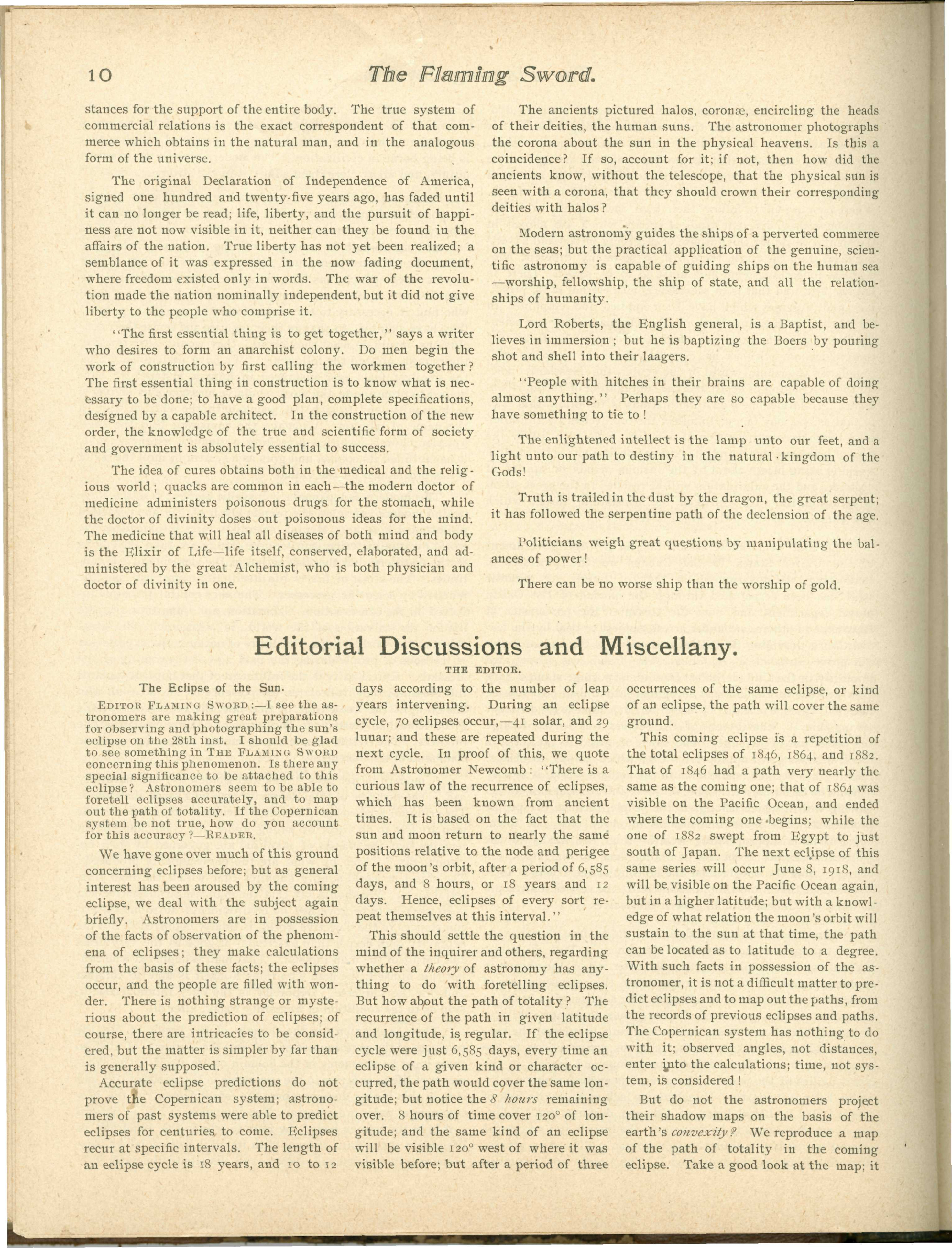 Scanned PDF p. 8 from The Flaming Sword, 25 May 1900.