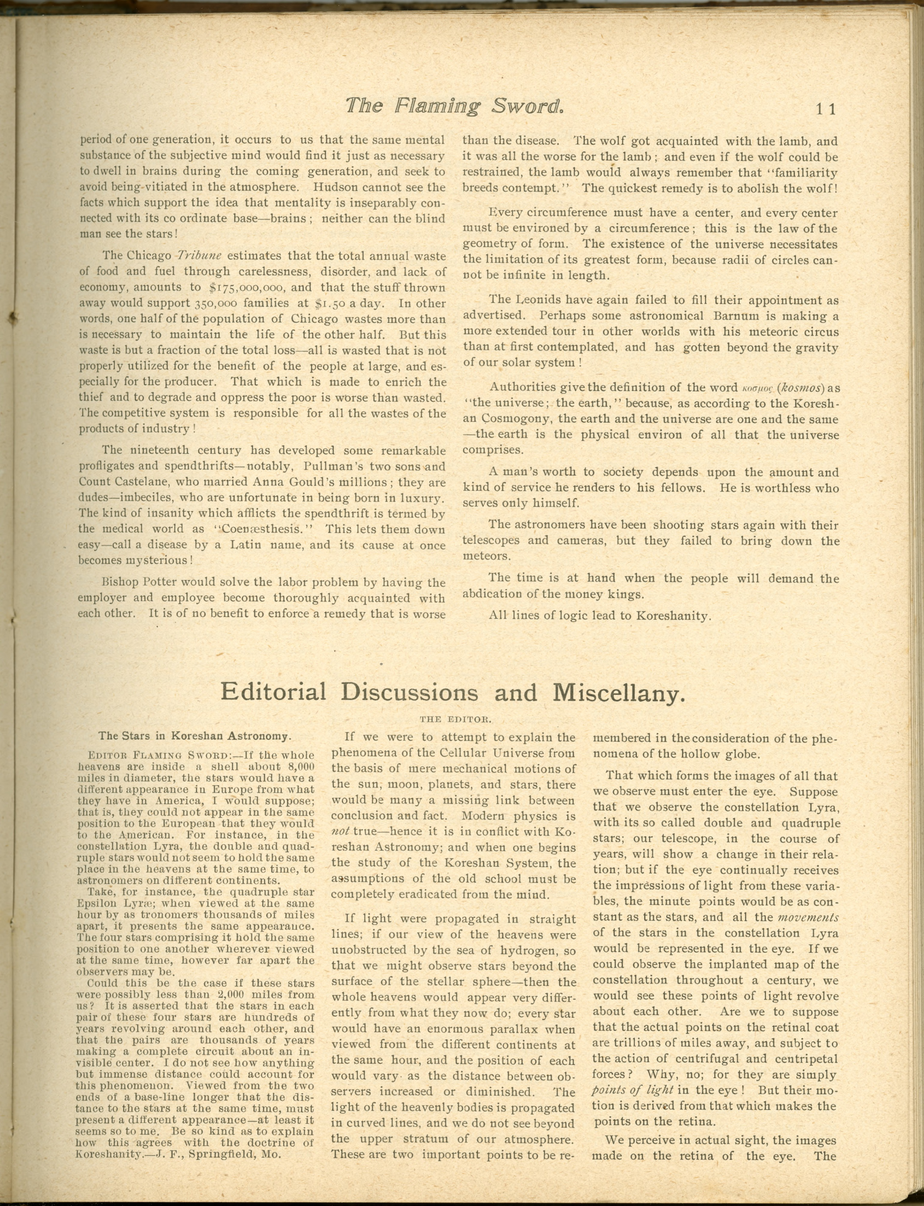 Scanned PDF p. 11 from The Flaming Sword, Nov 1900.