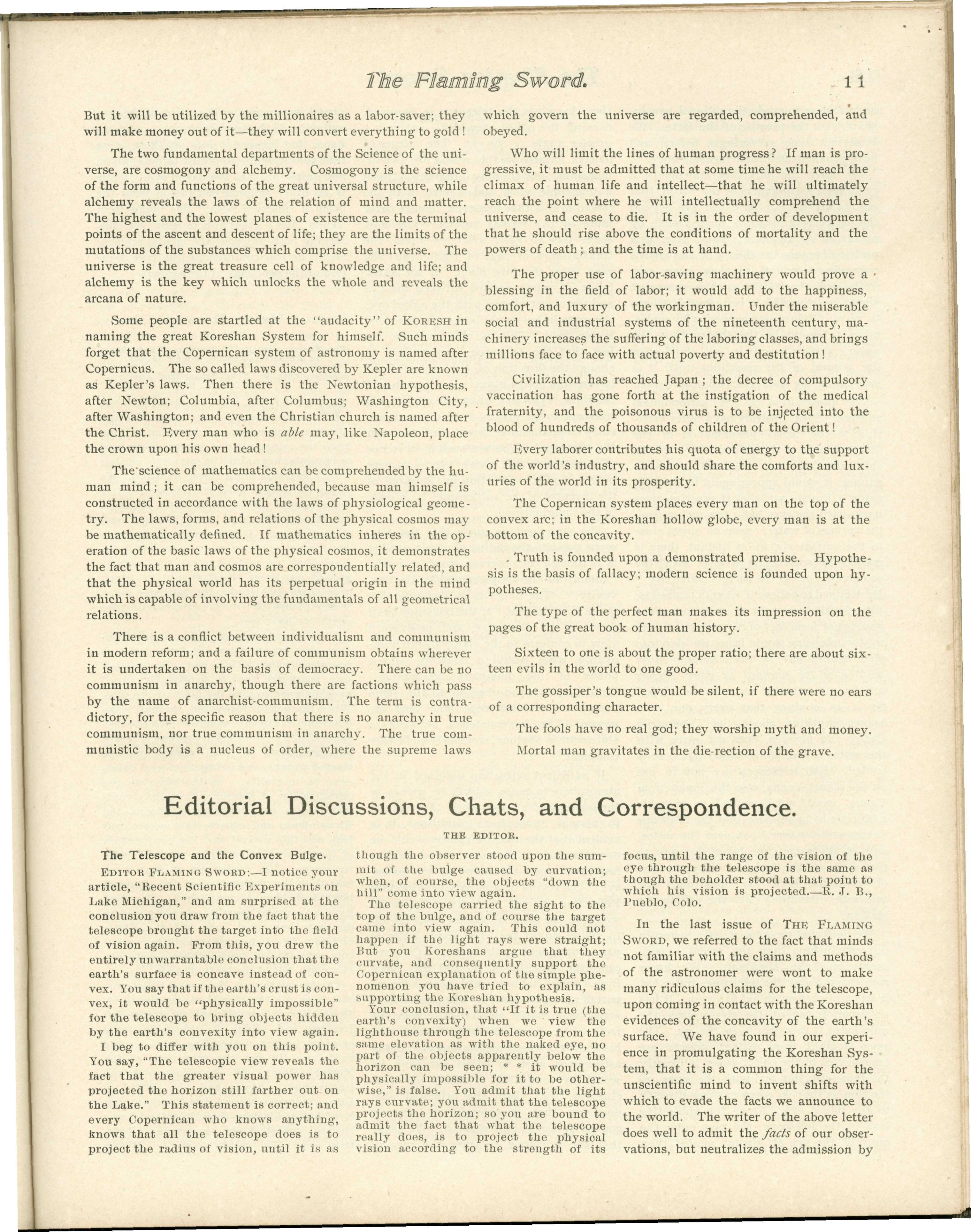 Scanned PDF p. 11 from The Flaming Sword, 29 Sep. 1899.