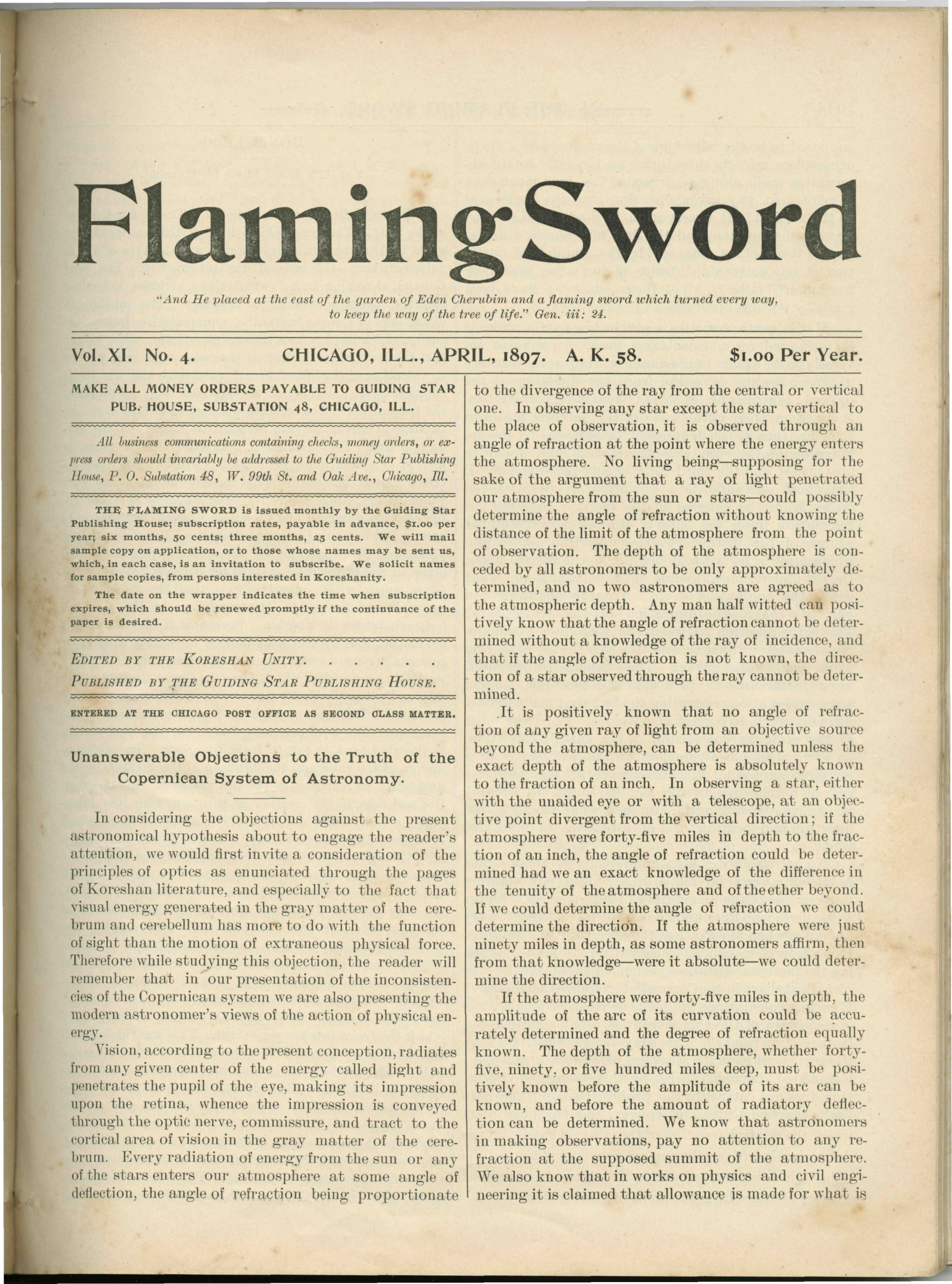 Scanned PDF p. 3 from The Flaming Sword, Apr. 1897.