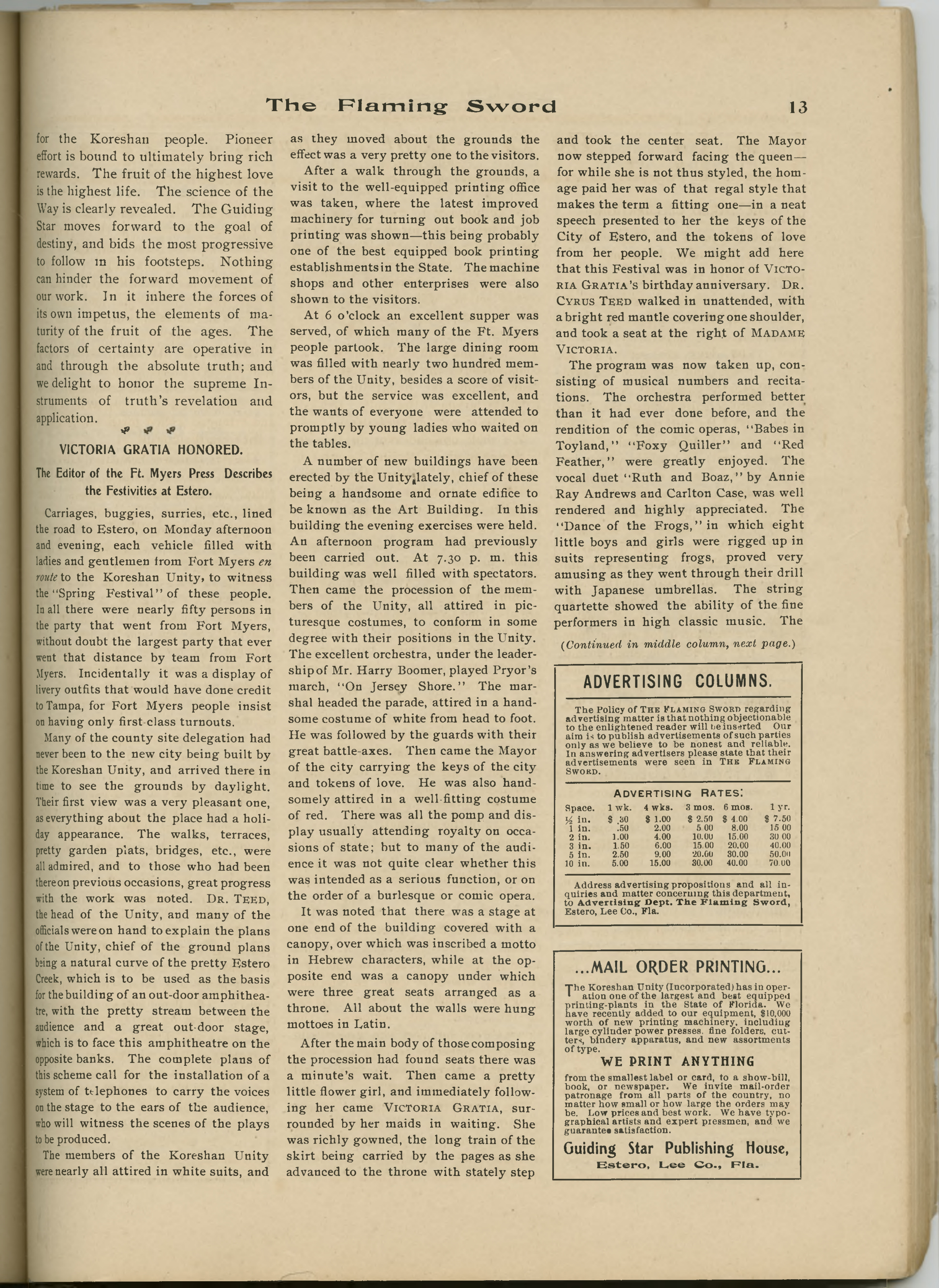 Scanned PDF p. 13 from The Flaming Sword, 25 Apr 1905.