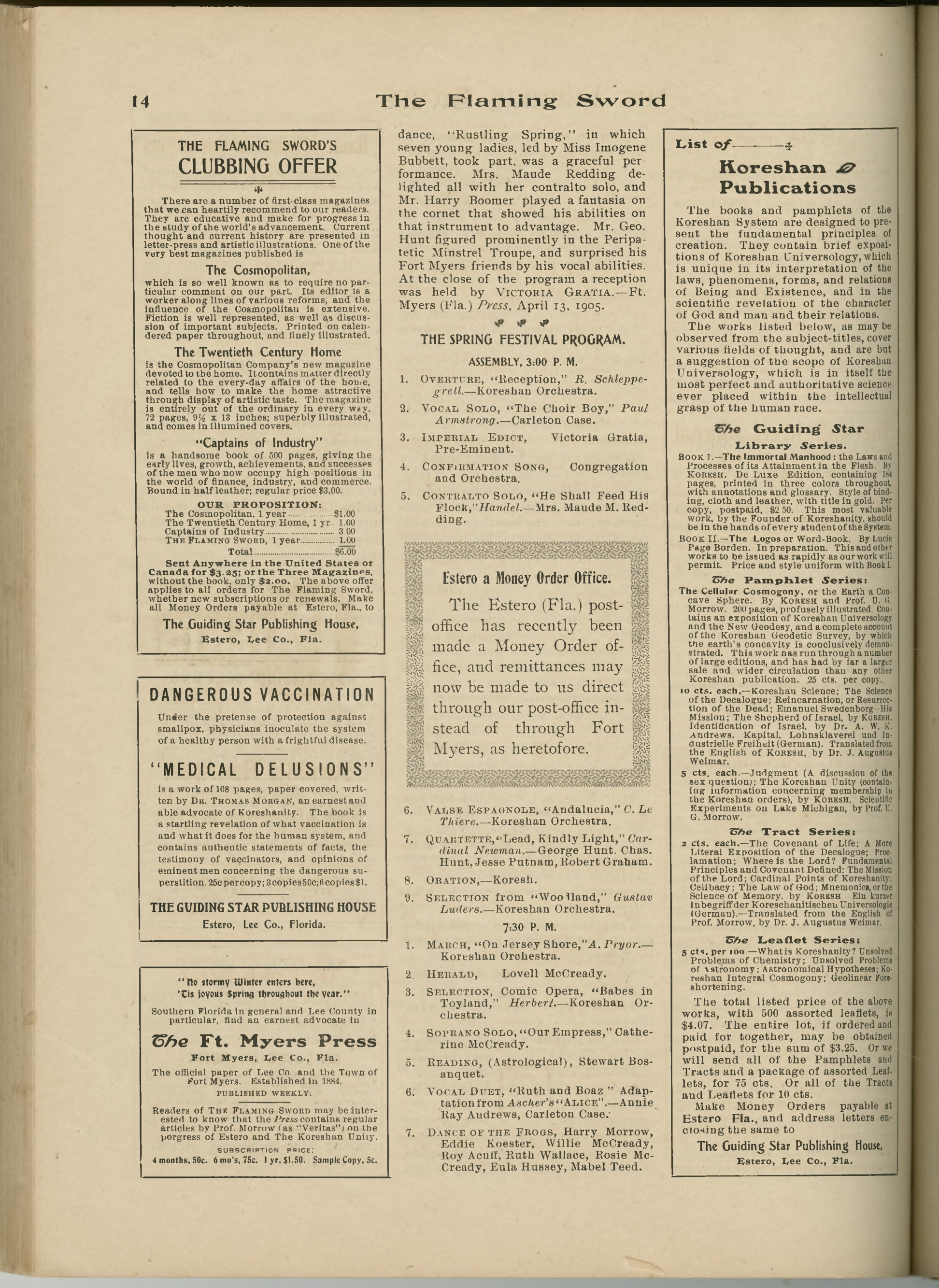 Scanned PDF p. 14 from The Flaming Sword, 25 Apr 1905.