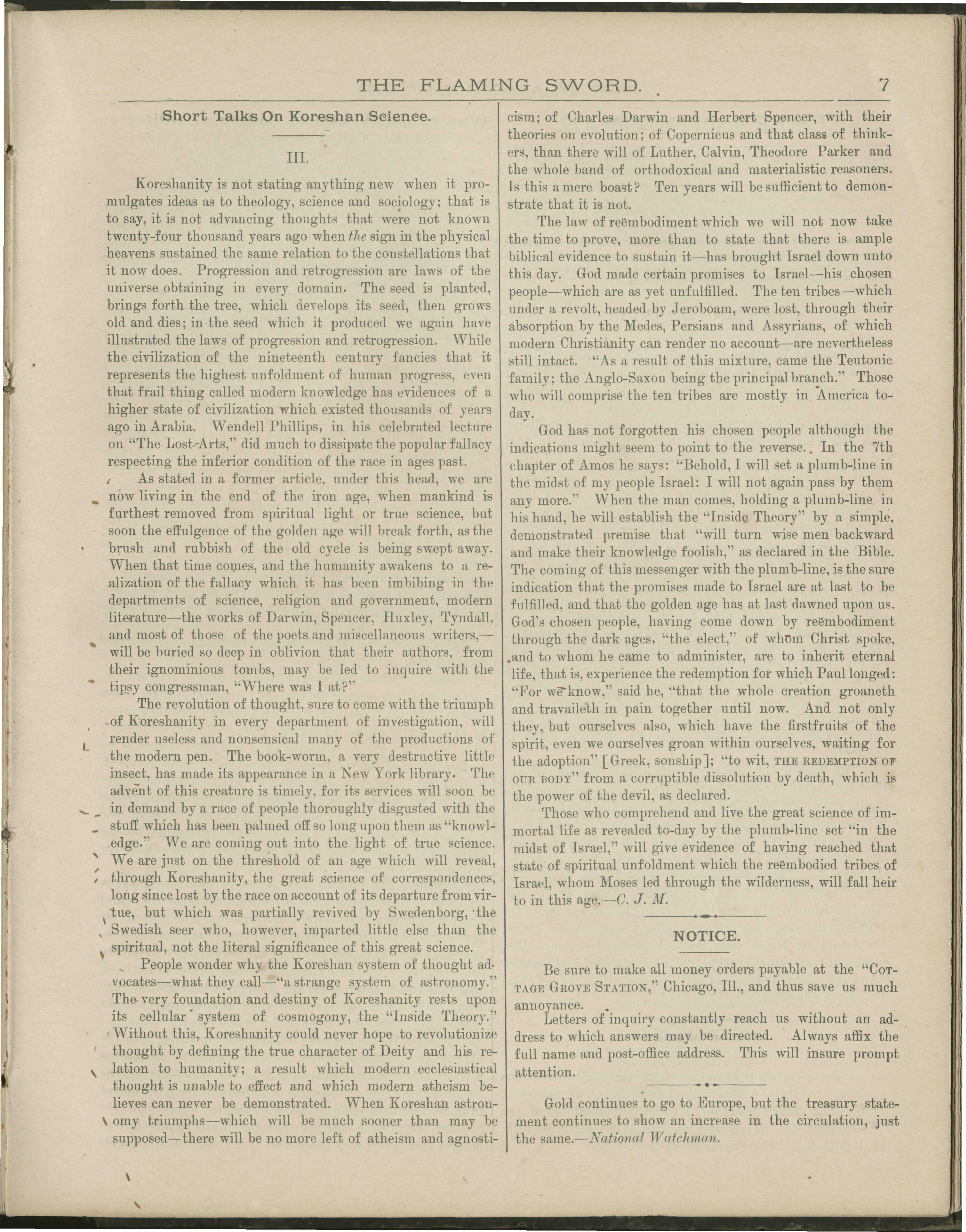 Scanned PDF p. 7 from The Flaming Sword, 20 Aug 1892.