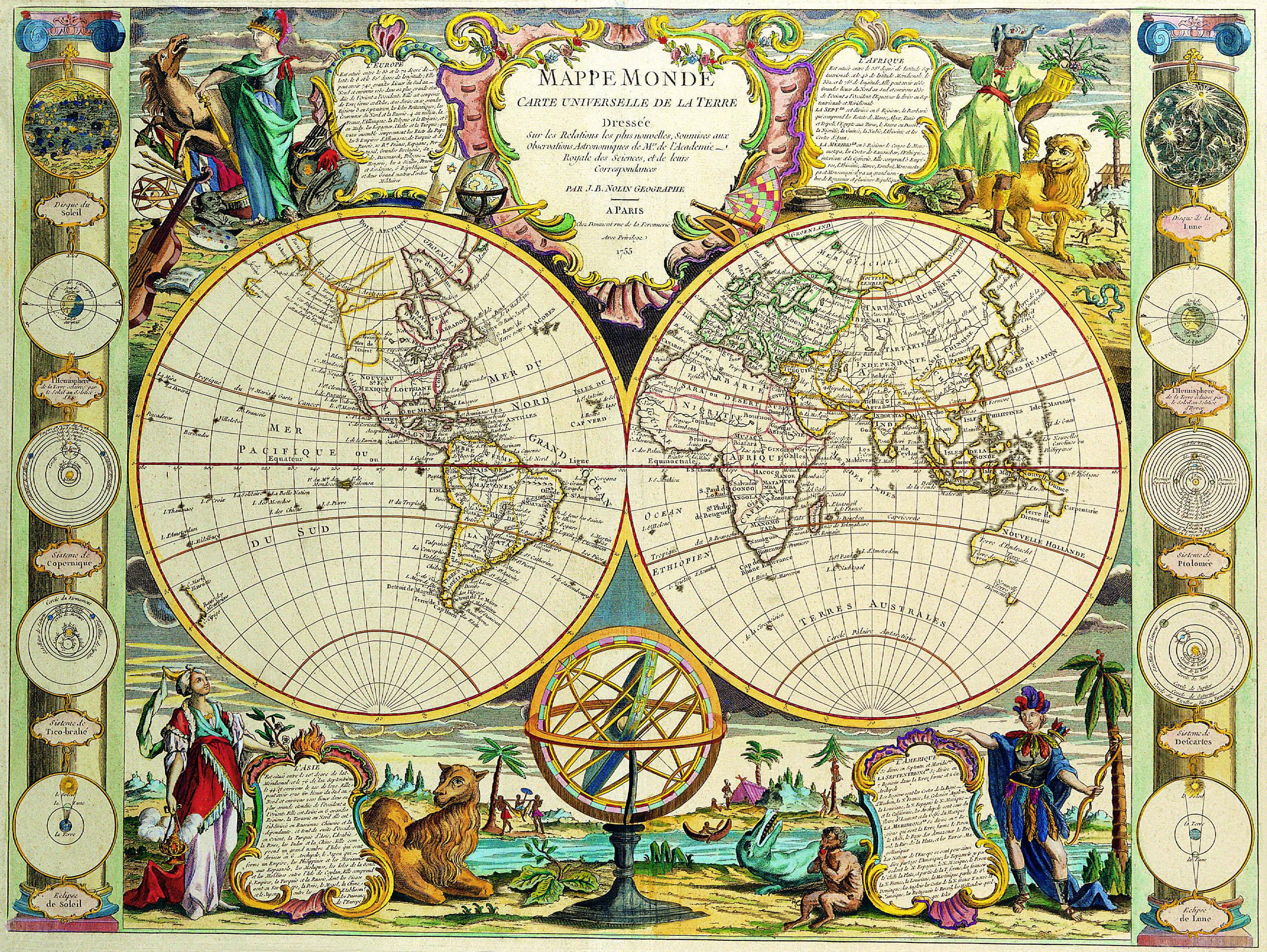 Decorative double-hemisphere world map