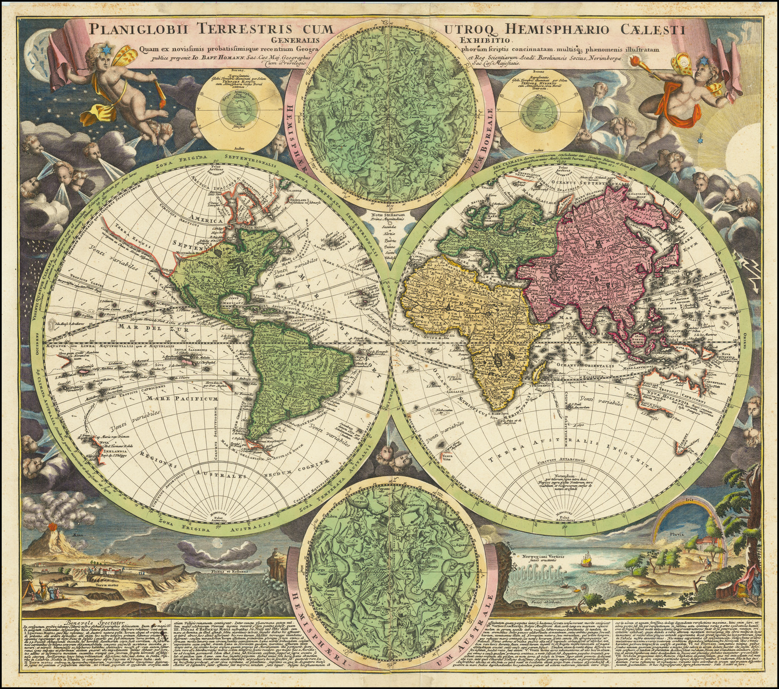 Johann Baptist Homann terrestrial and celestial planisphere