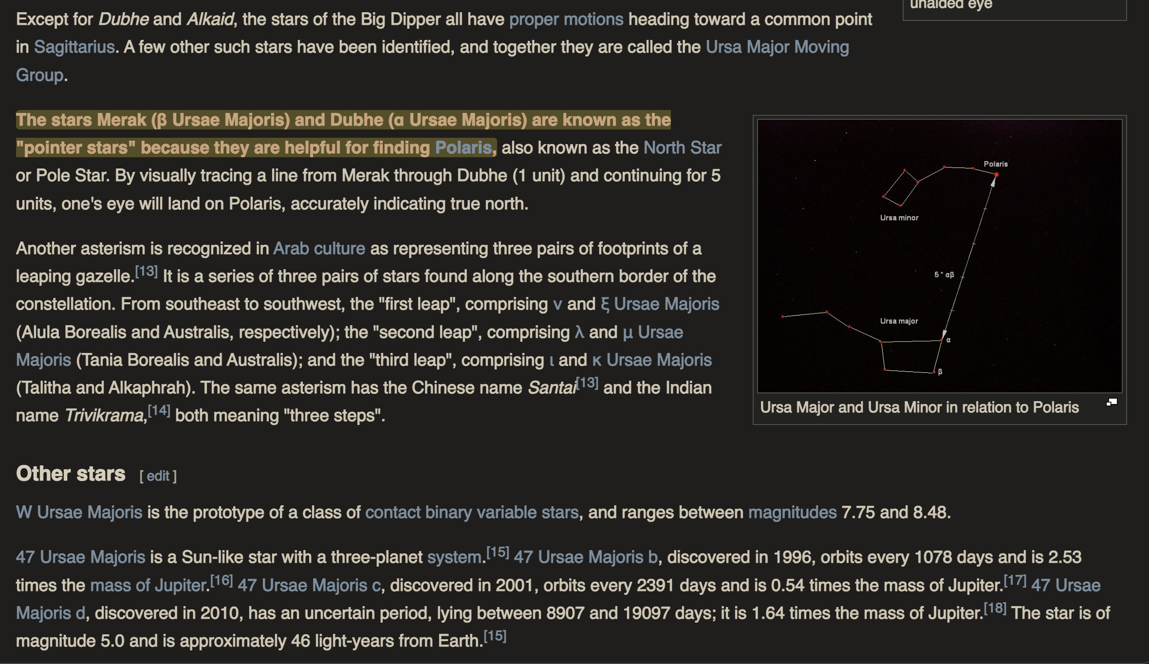 Merak and Dubhe pointer stars of Ursa Major pointing to Polaris and the Lockman Hole