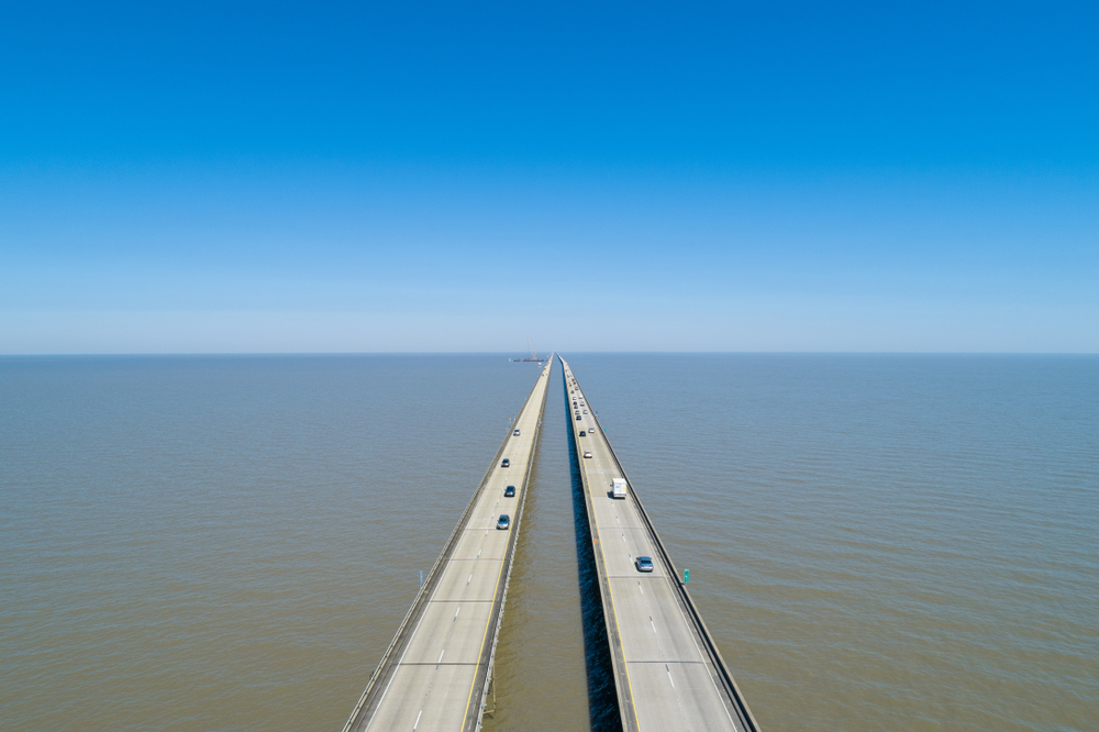 Causeway running toward a water horizon